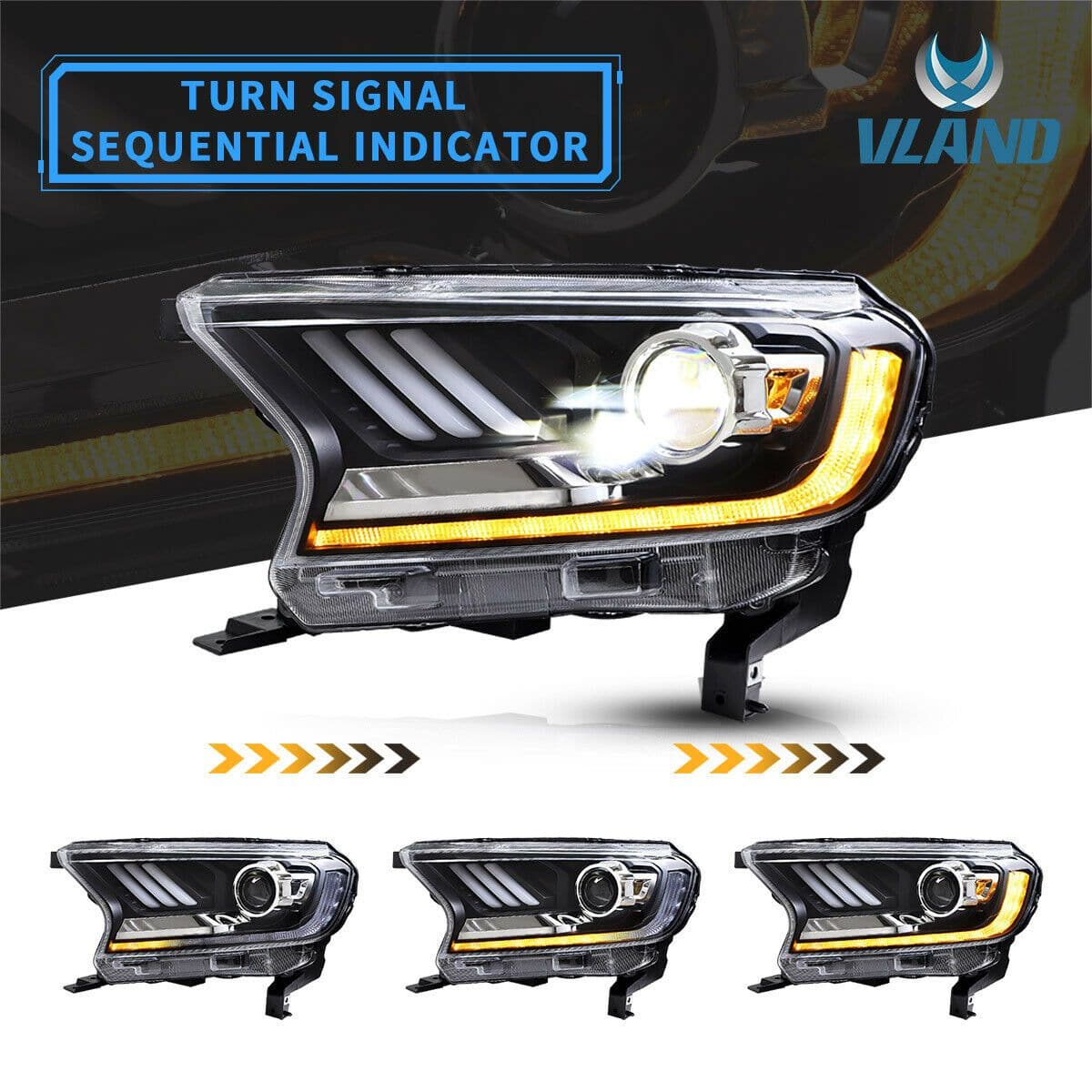 2015-2022 FORD RANGER MUSTANG STYLE SEQUENTIAL LED HEADLIGHTS