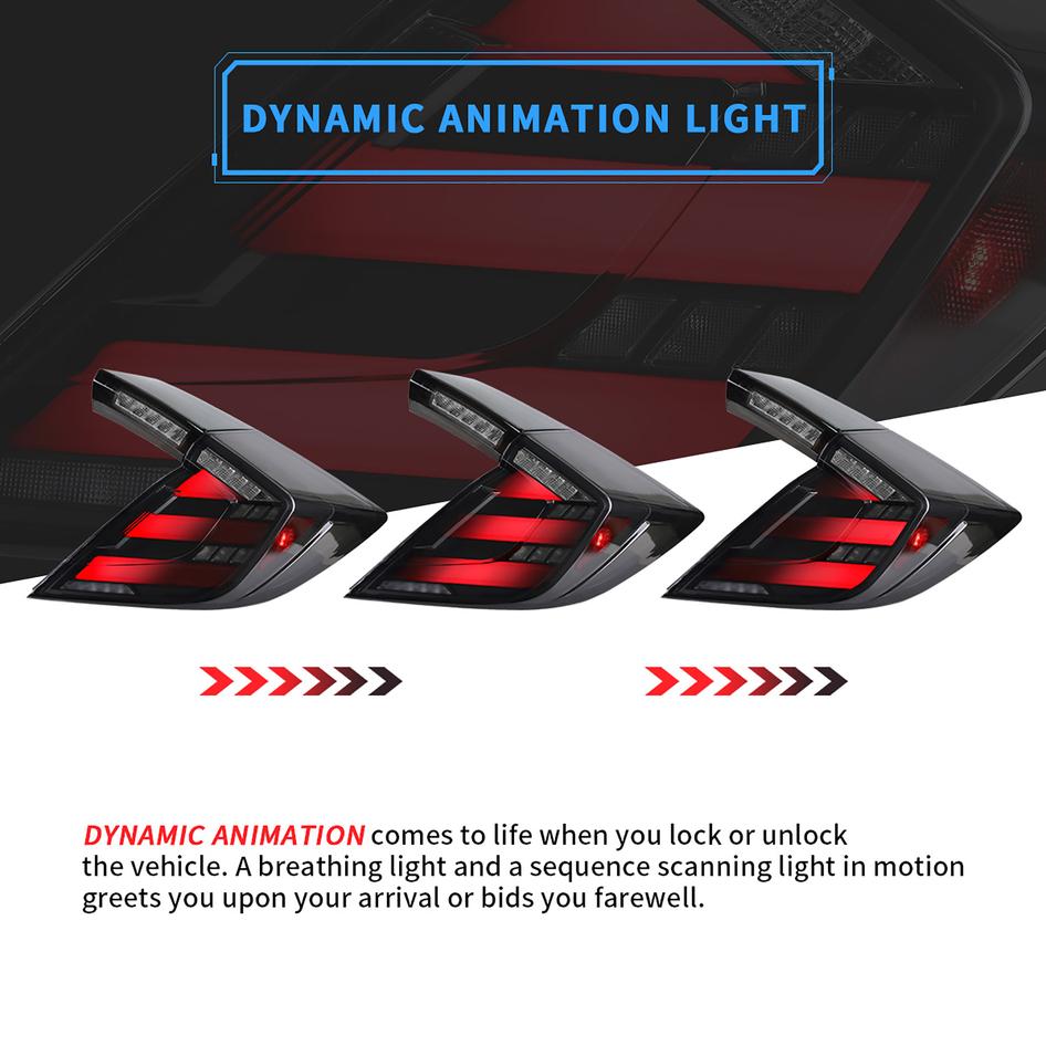2017-2021 HONDA CIVIC HATCH MUGEN STYLE SEQUENTIAL LED TAIL LIGHTS - iilumo