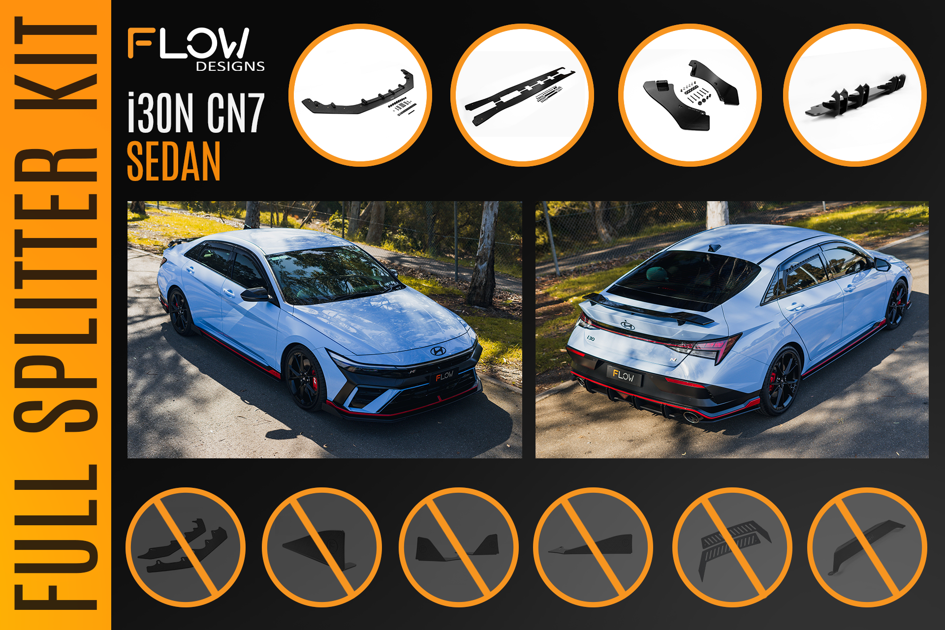 Flow Designs CN7 V2 Elantra N Sedan Facelift V2 - 2024+ Full Lip Splitter Set - iilumolab