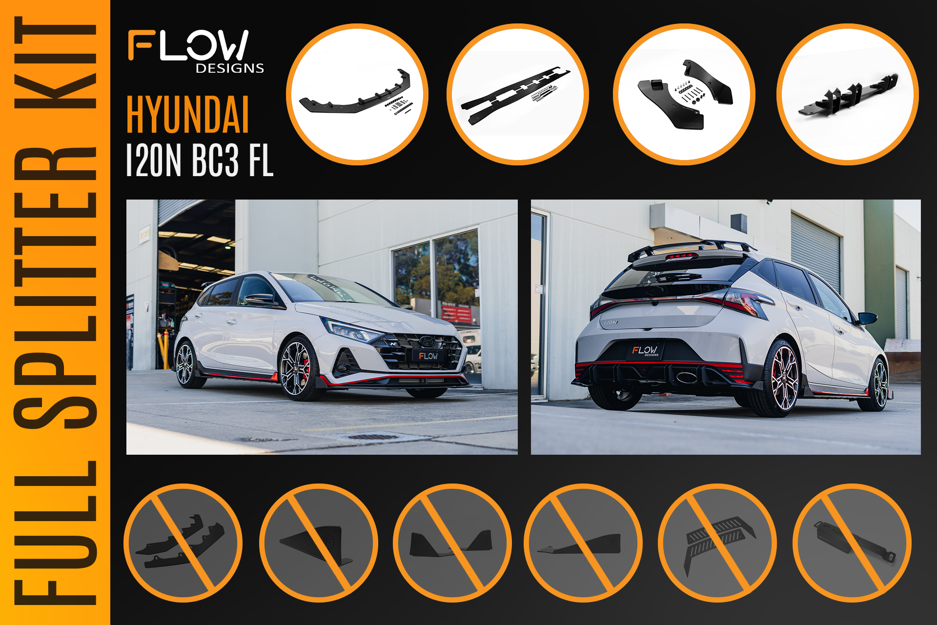 Flow Designs i20 N BC3 Facelift - Full Lip Splitter Set - iilumolab