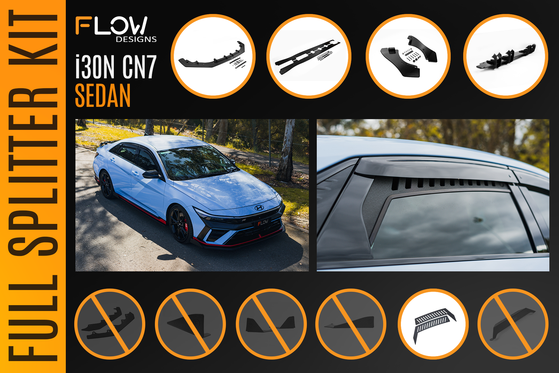 Flow Designs CN7 V2 Elantra N Sedan Facelift V2 - 2024+ Full Lip Splitter Set - iilumolab
