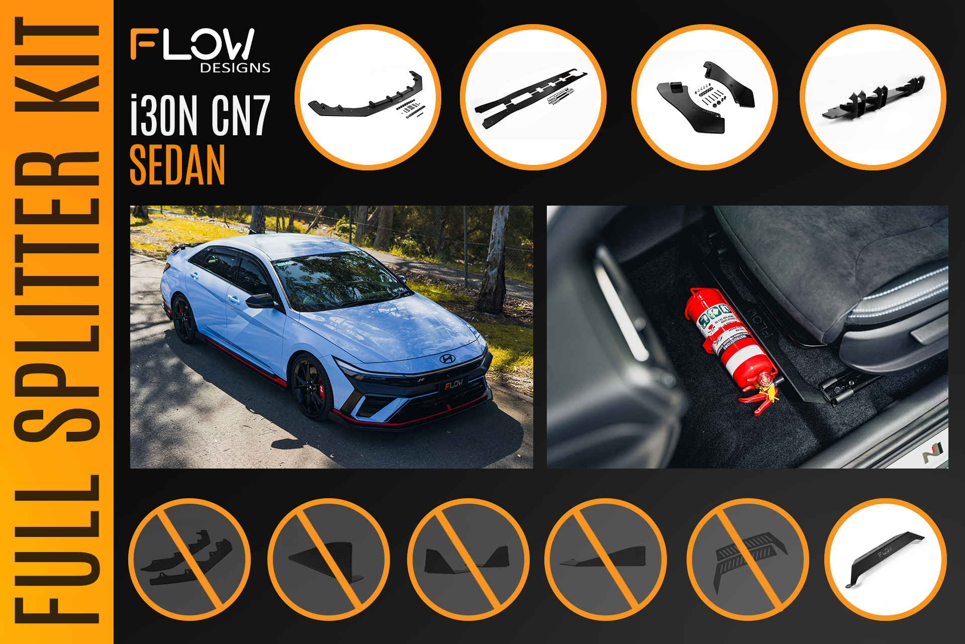 Flow Designs CN7 V2 Elantra N Sedan Facelift V2 - 2024+ Full Lip Splitter Set - iilumolab