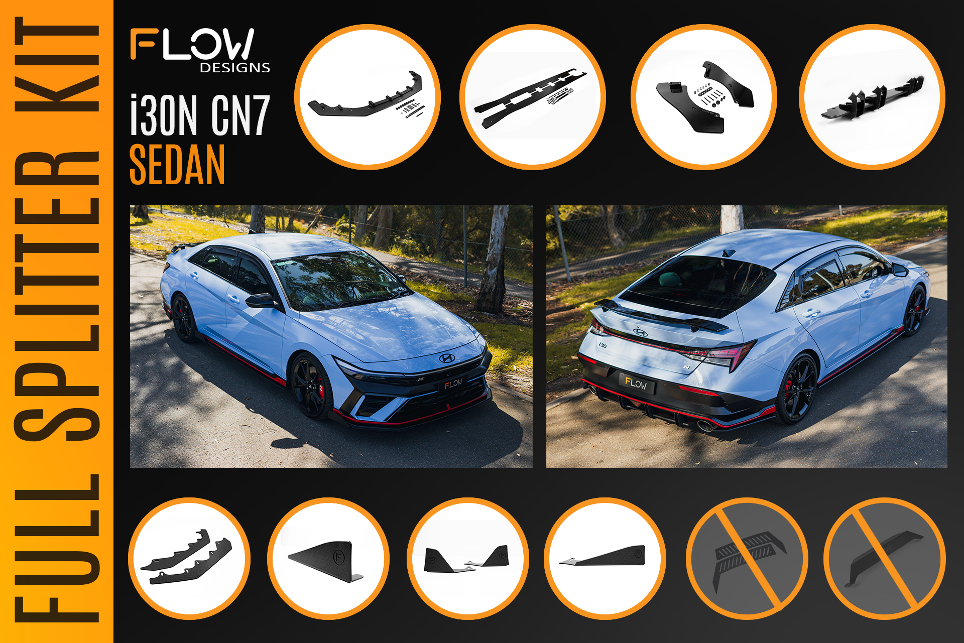 Flow Designs CN7 V2 Elantra N Sedan Facelift V2 - 2024+ Full Lip Splitter Set - iilumolab