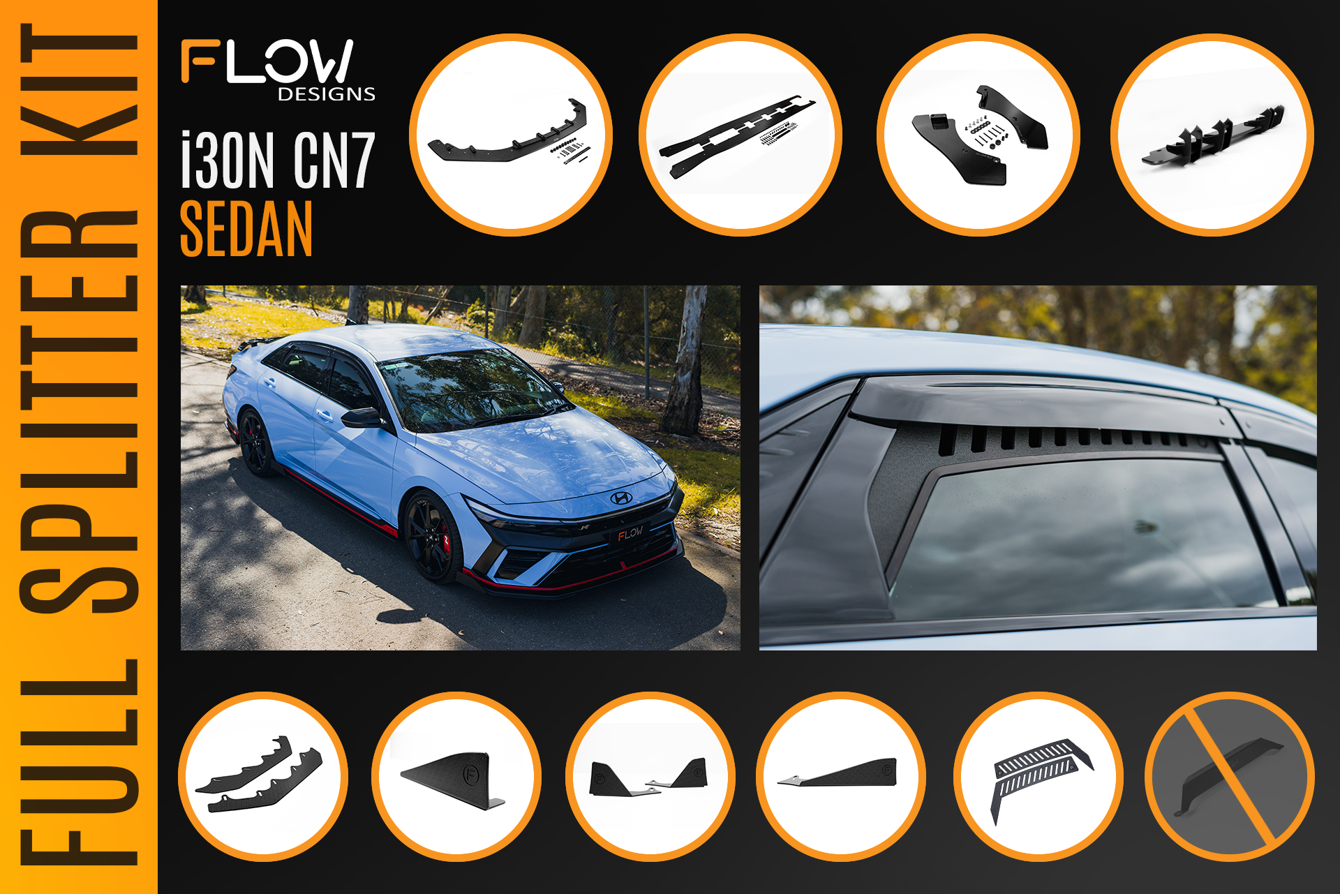 Flow Designs CN7 V2 Elantra N Sedan Facelift V2 - 2024+ Full Lip Splitter Set - iilumolab