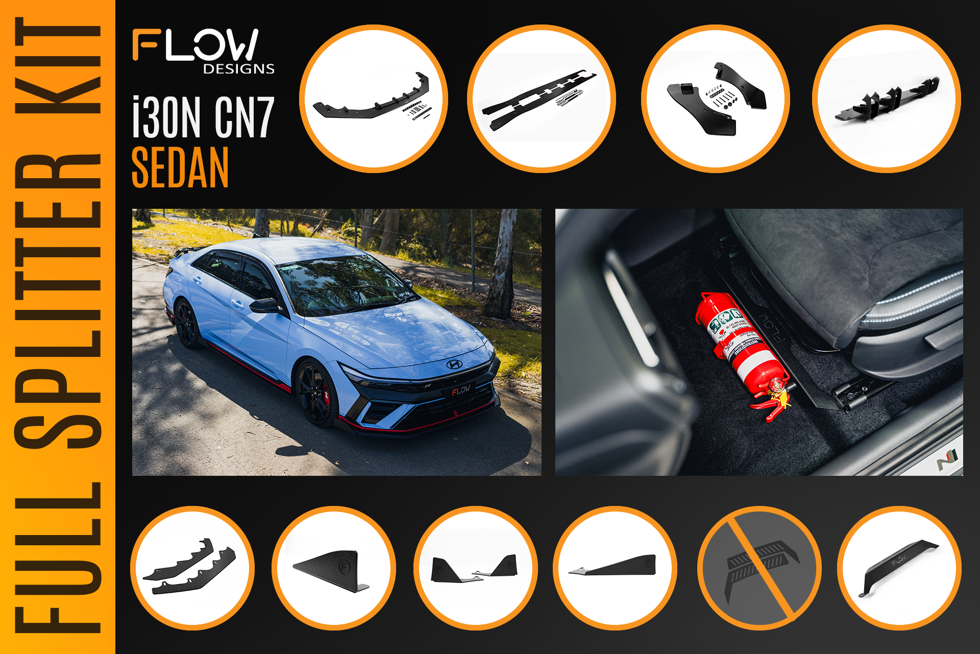 Flow Designs CN7 V2 Elantra N Sedan Facelift V2 - 2024+ Full Lip Splitter Set - iilumolab