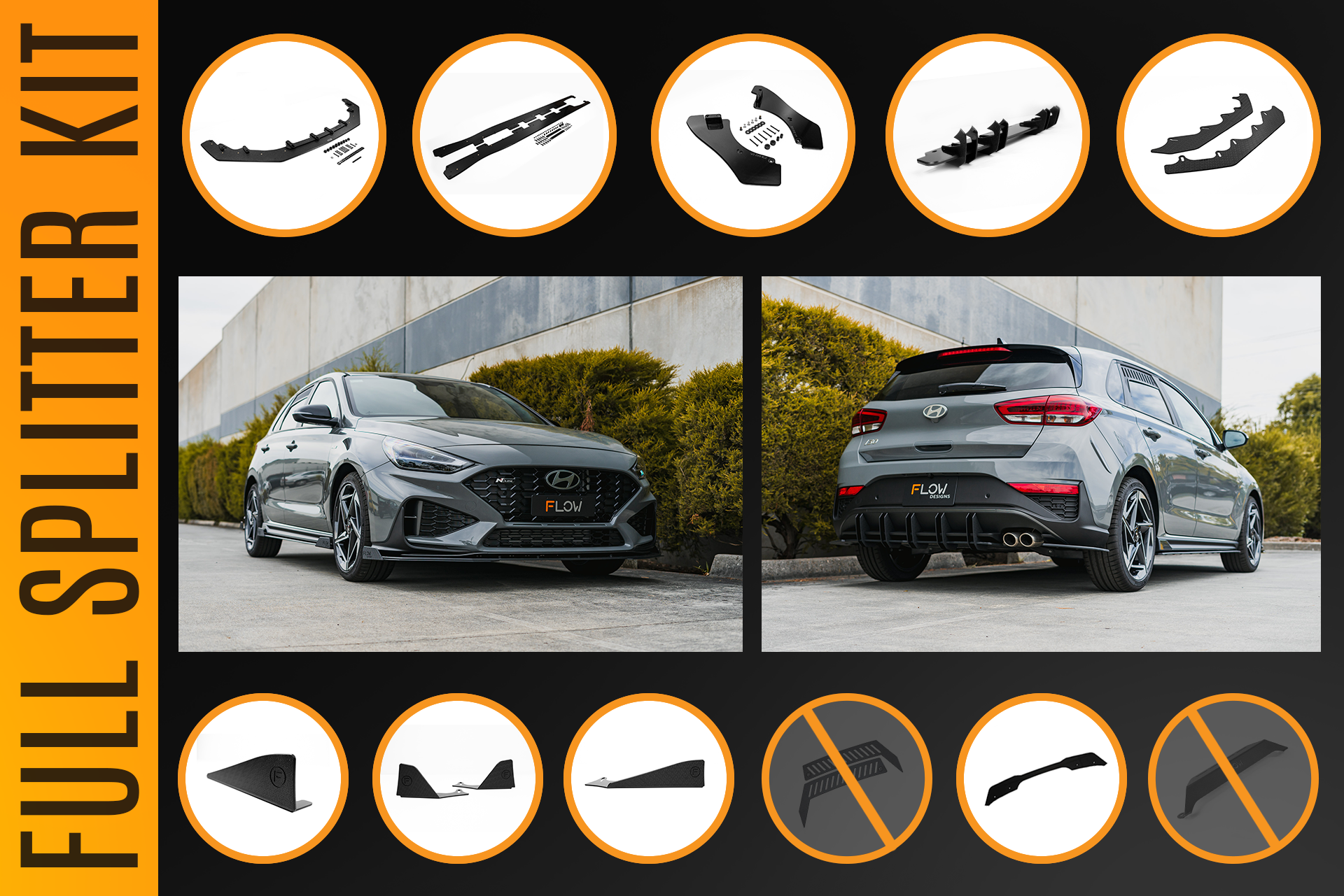 Flow Designs i30N-Line Hatch PDe.V6 FL 2024+ Full Lip Splitter Set - iilumolab