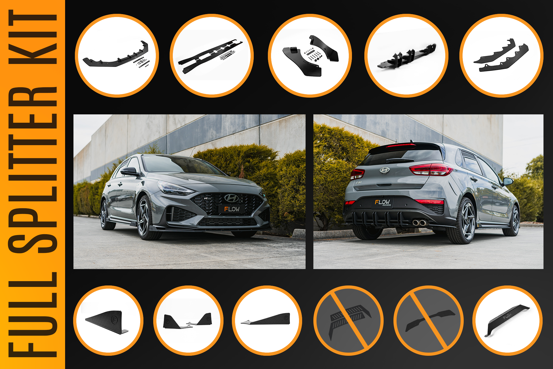 Flow Designs i30N-Line Hatch PDe.V6 FL 2024+ Full Lip Splitter Set - iilumolab