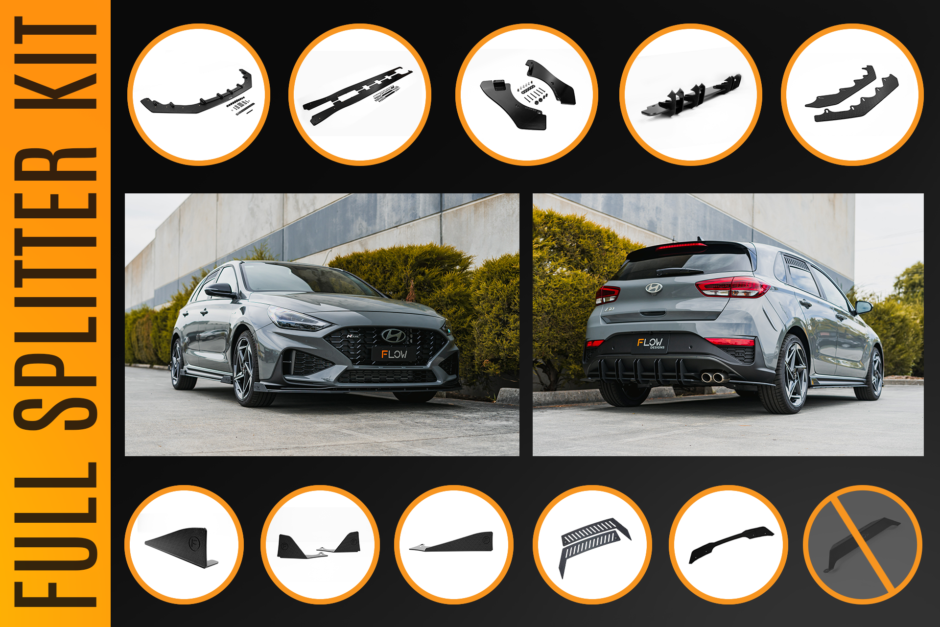 Flow Designs i30N-Line Hatch PDe.V6 FL 2024+ Full Lip Splitter Set - iilumolab