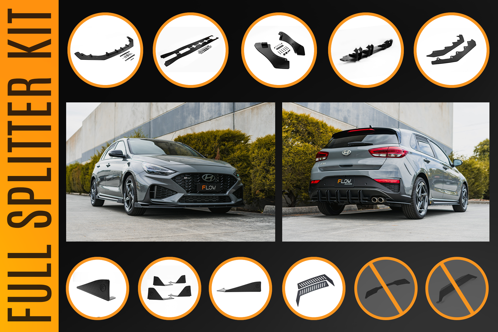 Flow Designs i30N-Line Hatch PDe.V6 FL 2024+ Full Lip Splitter Set - iilumolab