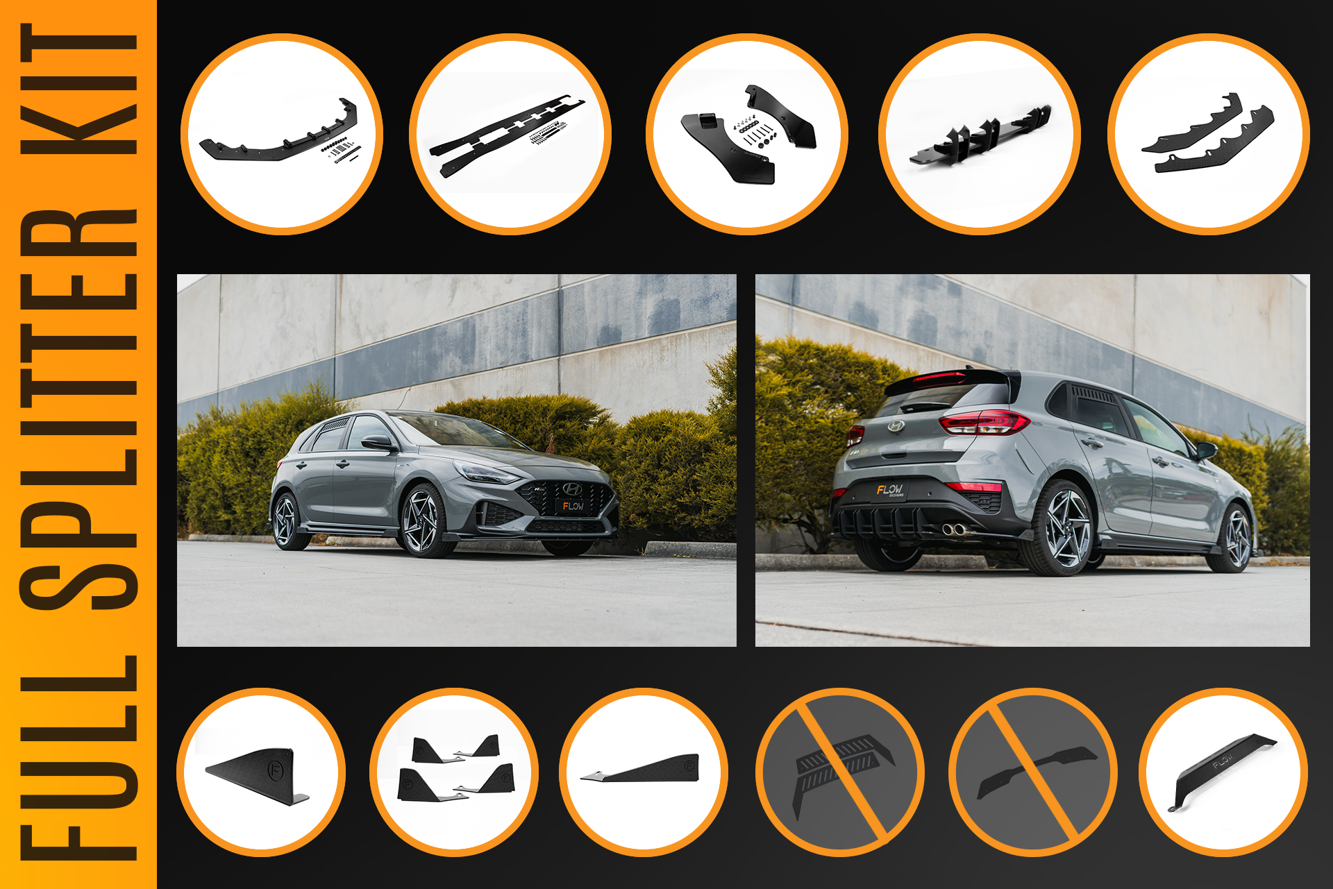 Flow Designs i30N-Line Hatch PDe.V6 FL 2024+ Full Lip Splitter Set - iilumolab