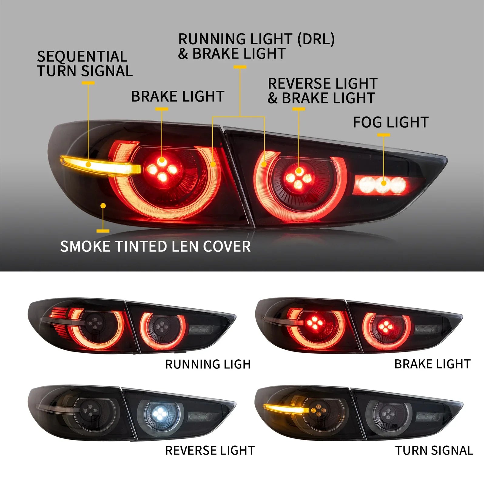 2019-2025 MAZDA 3 SEDAN SEQUENTIAL LED TAIL LIGHTS