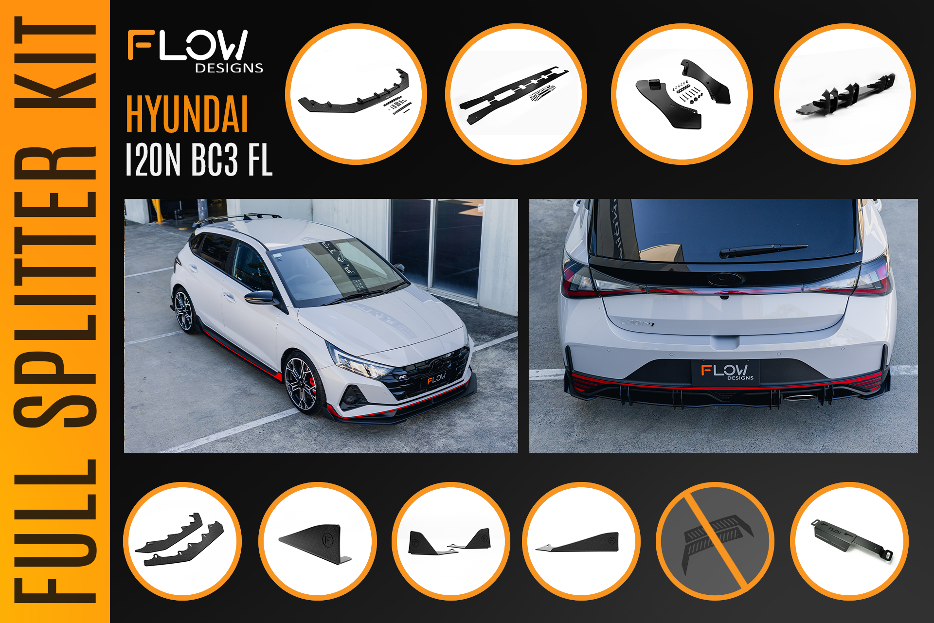 Flow Designs i20 N BC3 Facelift - Full Lip Splitter Set - iilumolab