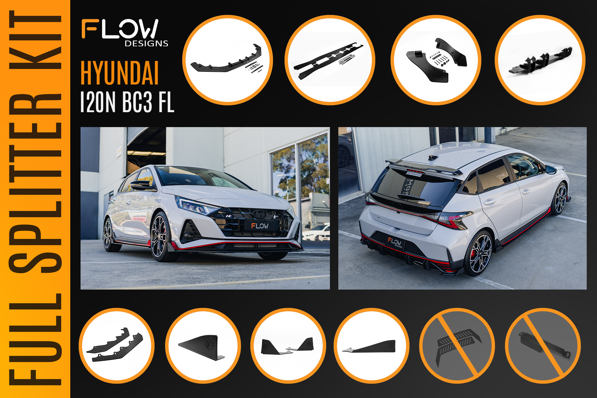 Flow Designs i20 N BC3 Facelift - Full Lip Splitter Set - iilumolab