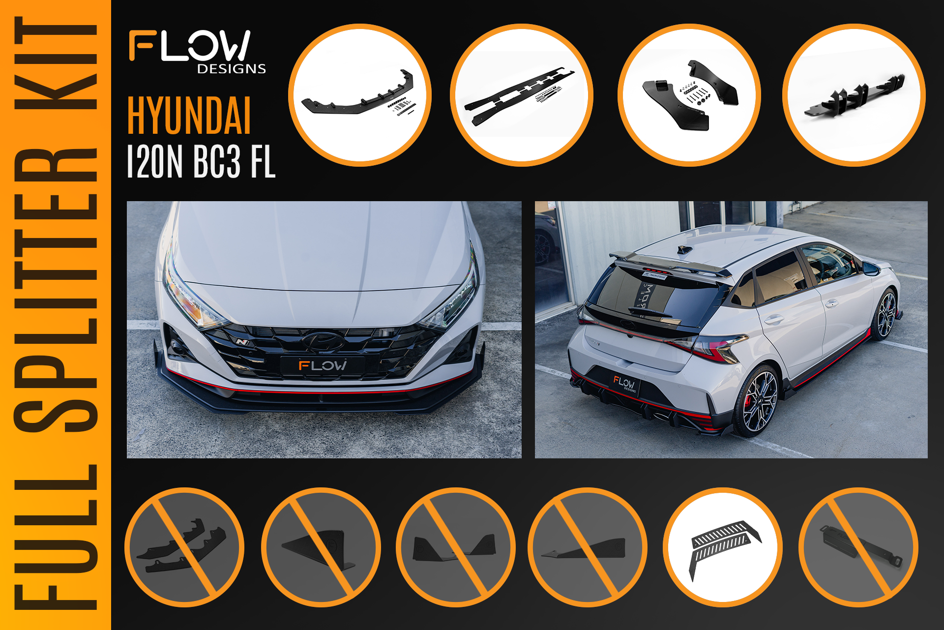 Flow Designs i20 N BC3 Facelift - Full Lip Splitter Set - iilumolab