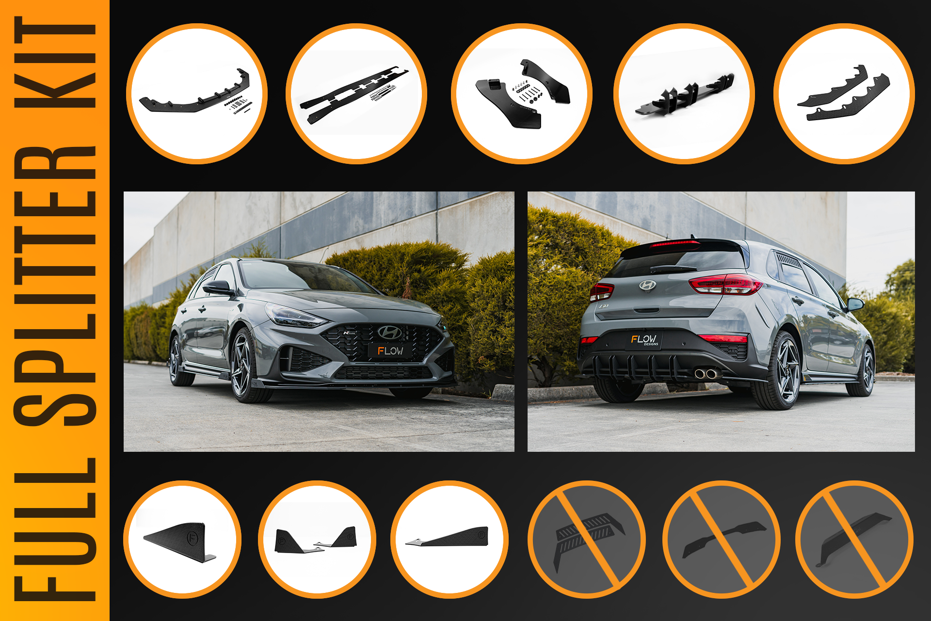 Flow Designs i30N-Line Hatch PDe.V6 FL 2024+ Full Lip Splitter Set - iilumolab