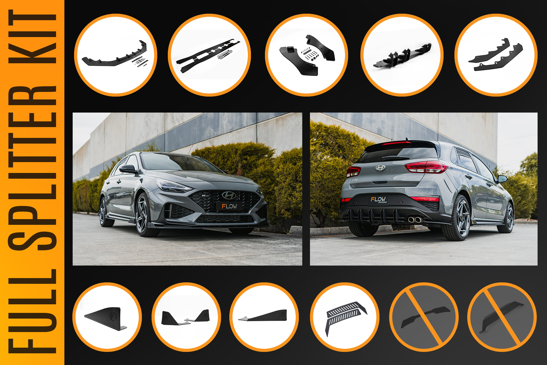 Flow Designs i30N-Line Hatch PDe.V6 FL 2024+ Full Lip Splitter Set - iilumolab