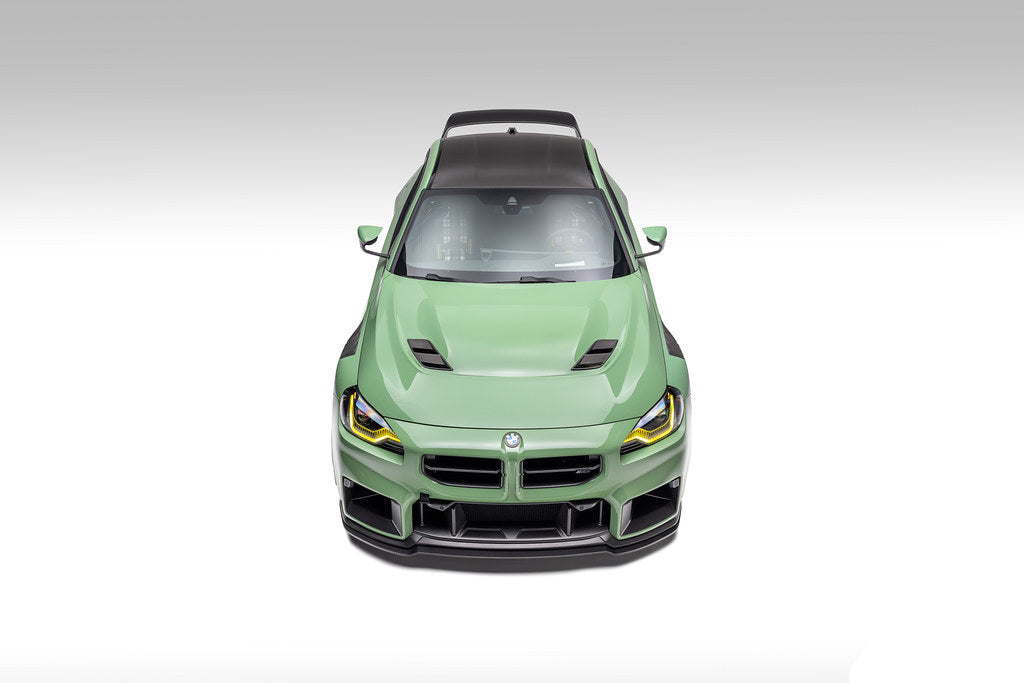 Alpha-N G87 M2 Carbon Vented Hood installed on a car, showcasing its lightweight, vented design and sleek carbon fiber finish.