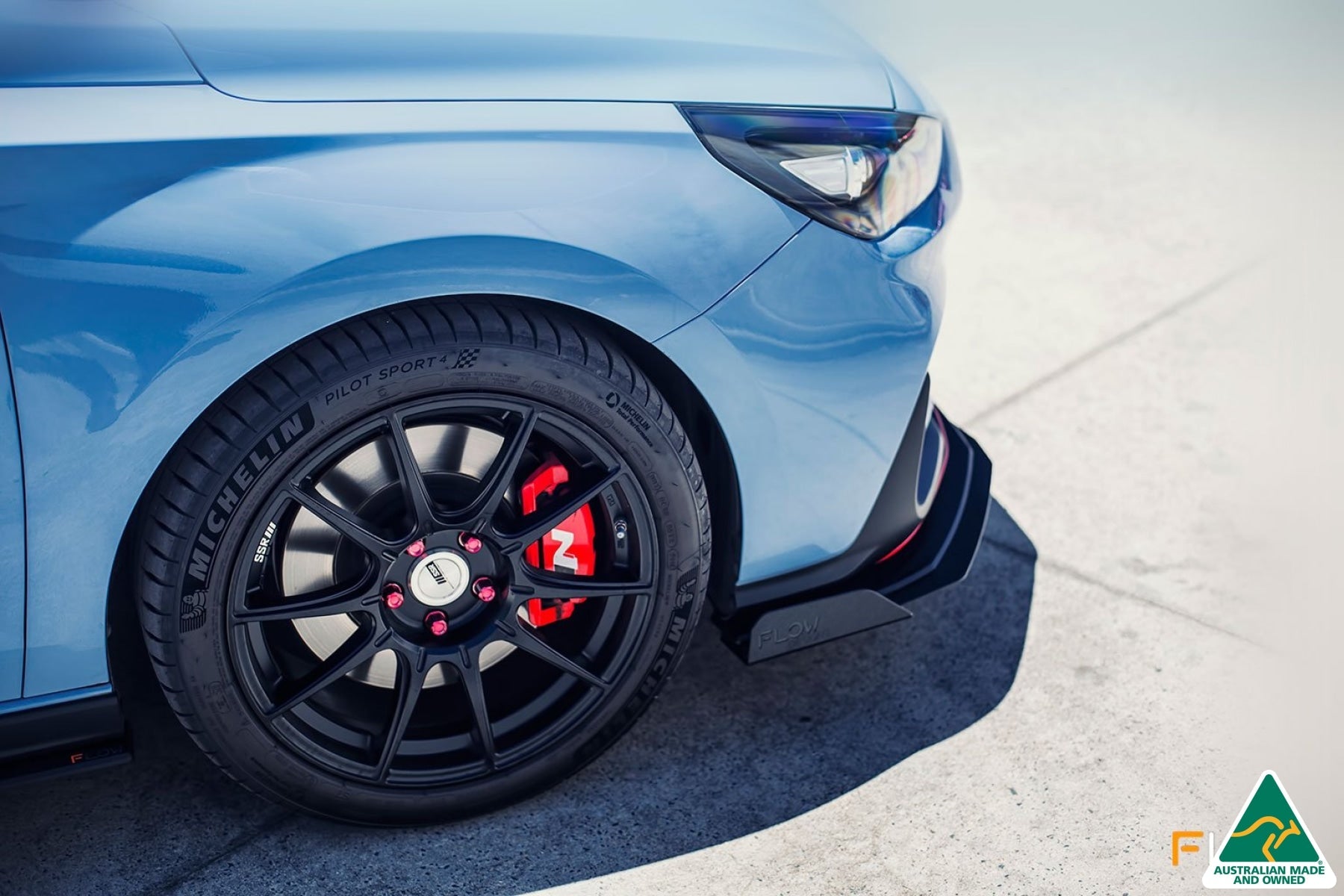Flow Designs RETURNED STOCK - i30N Hatch PD (2018-2020) Front Lip Splitter & Reinforcement Brackets - GLOSS BLACK - iilumolab