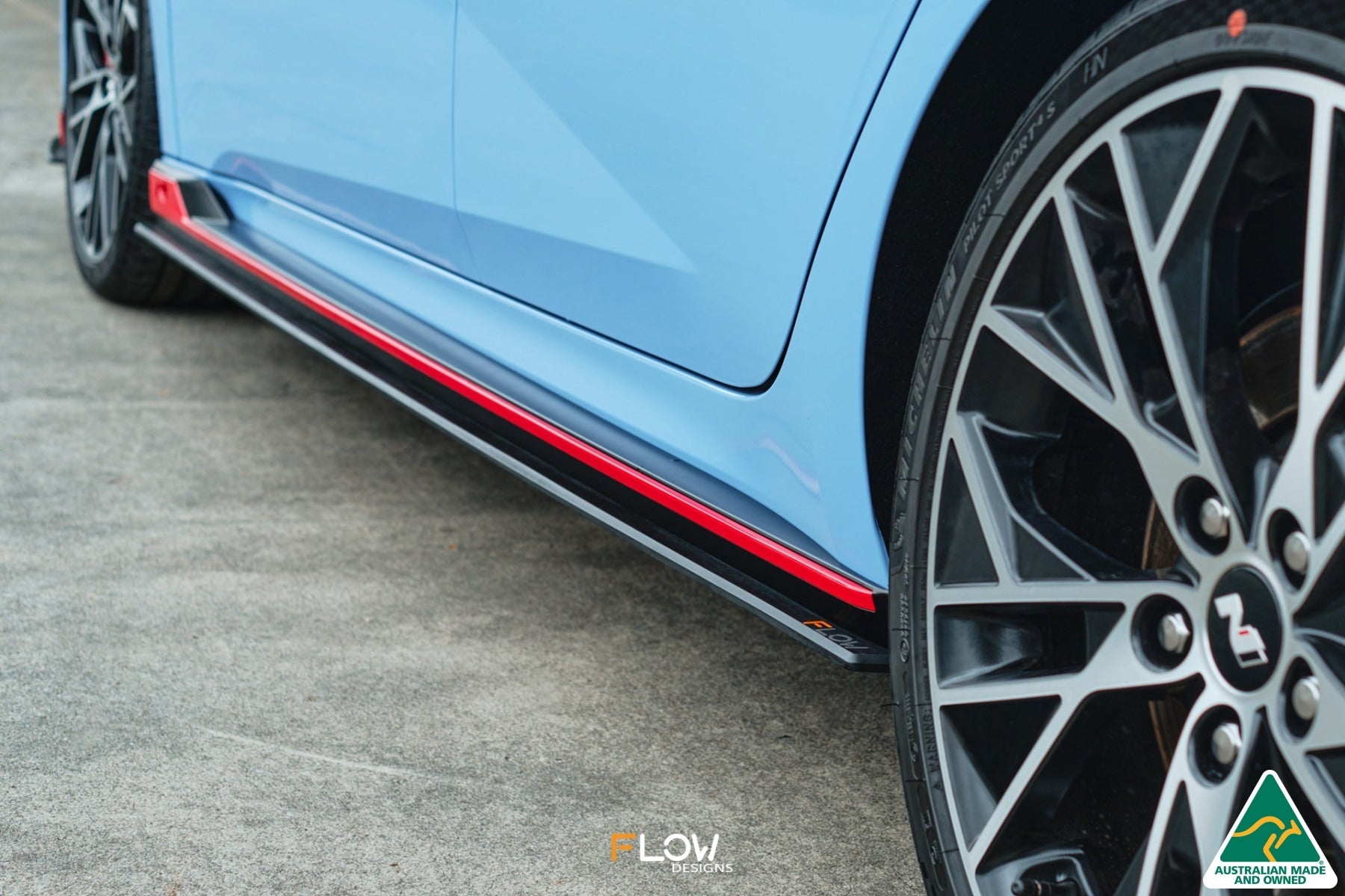 Flow Designs EX-DISPLAY - CN7 i30N Sedan 2021-2023 Side Skirt Splitters (Pair) - TEXTURED MATTE BLACK - iilumolab