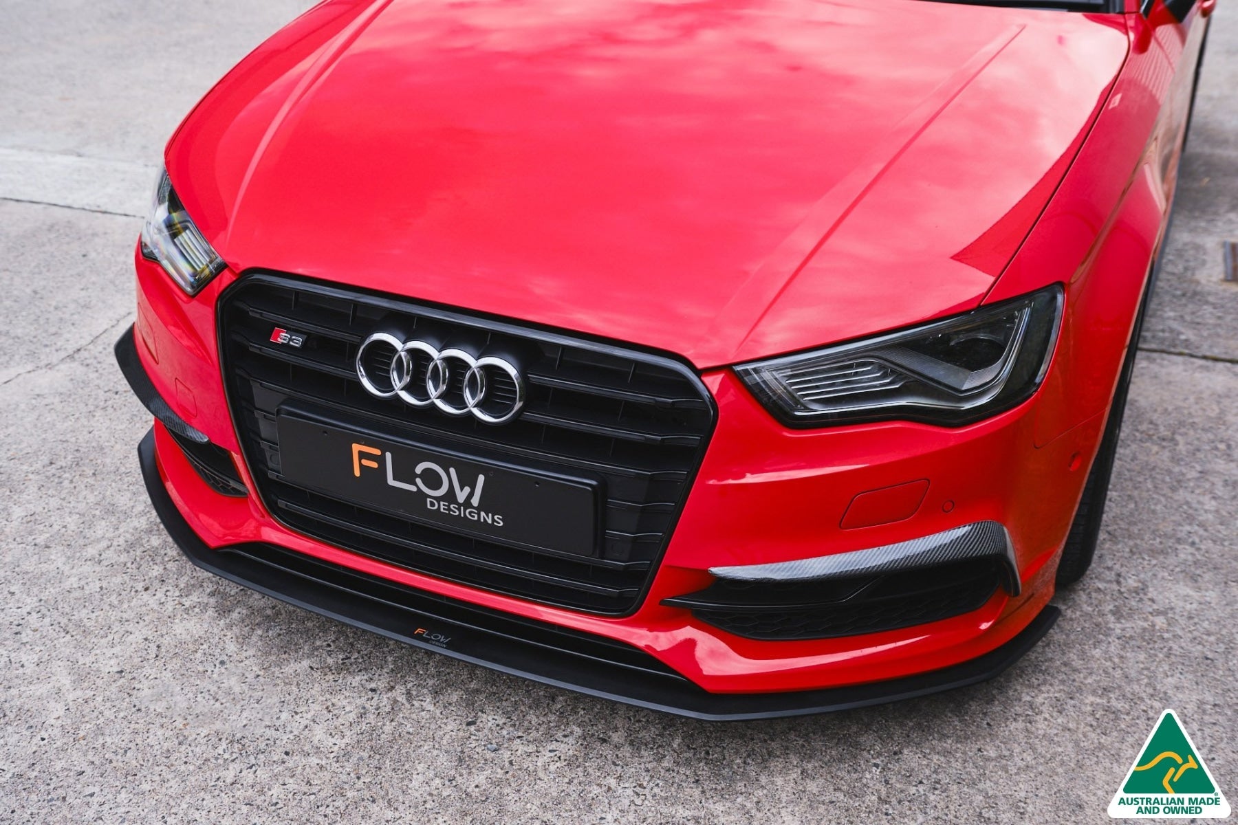 Flow Designs S3 8V Sedan Pre-Facelift Front Lip Splitter V3 & Mounting Brace - iilumolab
