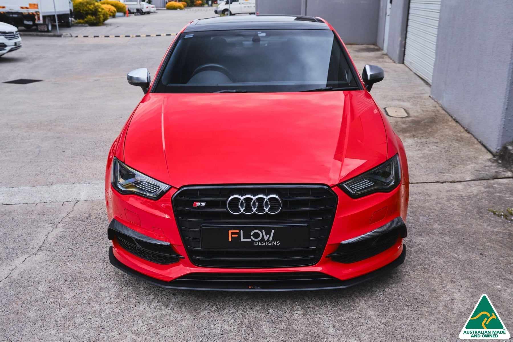 Flow Designs S3 8V Sedan Pre-Facelift Front Lip Splitter V3 & Mounting Brace - iilumolab