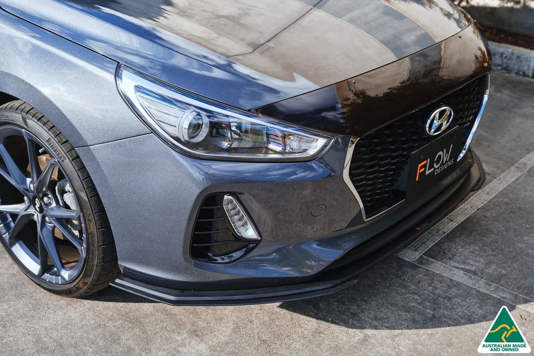 Flow Designs DISCONTINUED SANDED MATTE FINISH - i30 Hatch PD1, PD2 2018-2020 Front Lip Splitter & Mounting Brace - iilumolab