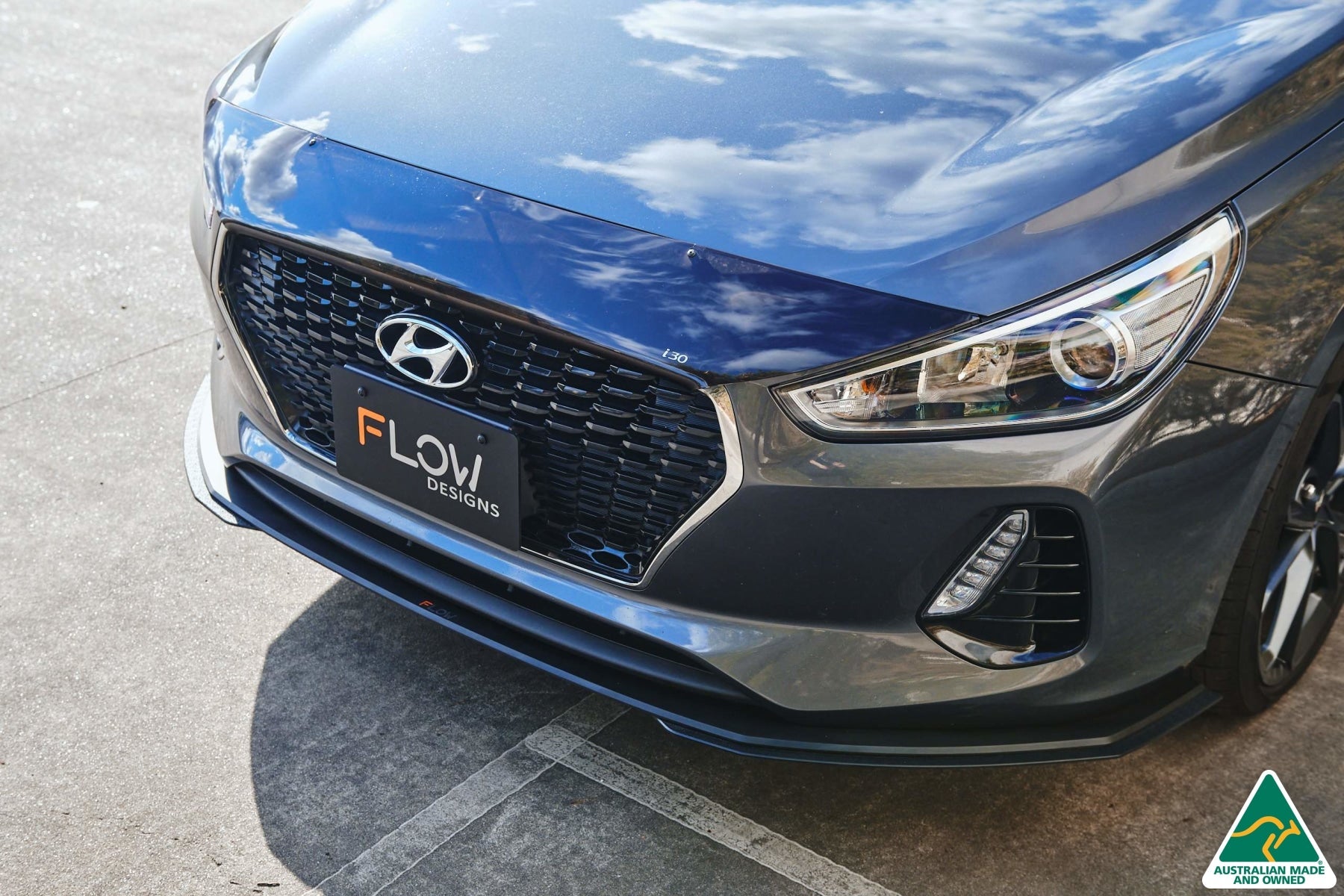 Flow Designs DISCONTINUED SANDED MATTE FINISH - i30 Hatch PD1, PD2 2018-2020 Front Lip Splitter & Mounting Brace - iilumolab