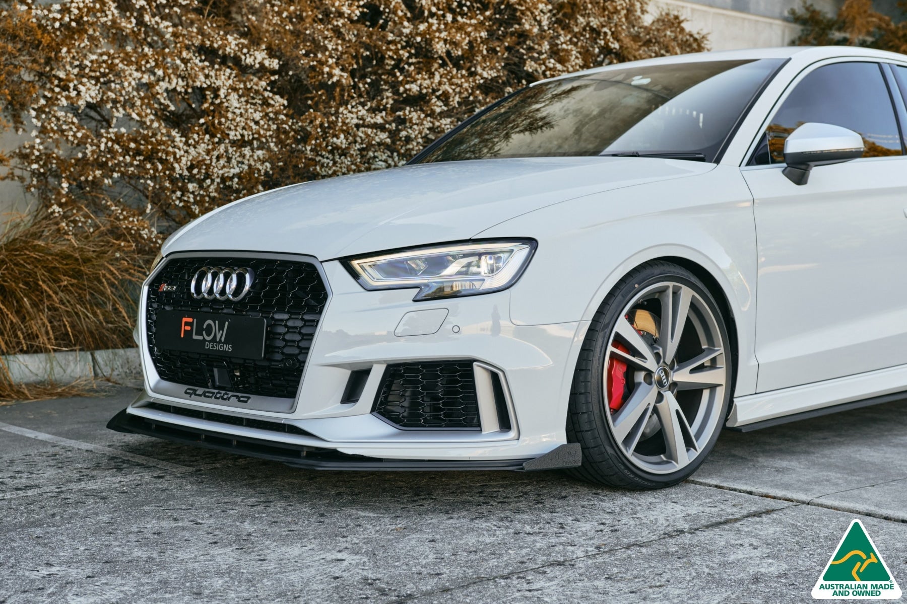 Flow Designs RS3 8V Sedan Facelift Front Lip Splitter & Stainless Steel Mounting Brace - iilumolab