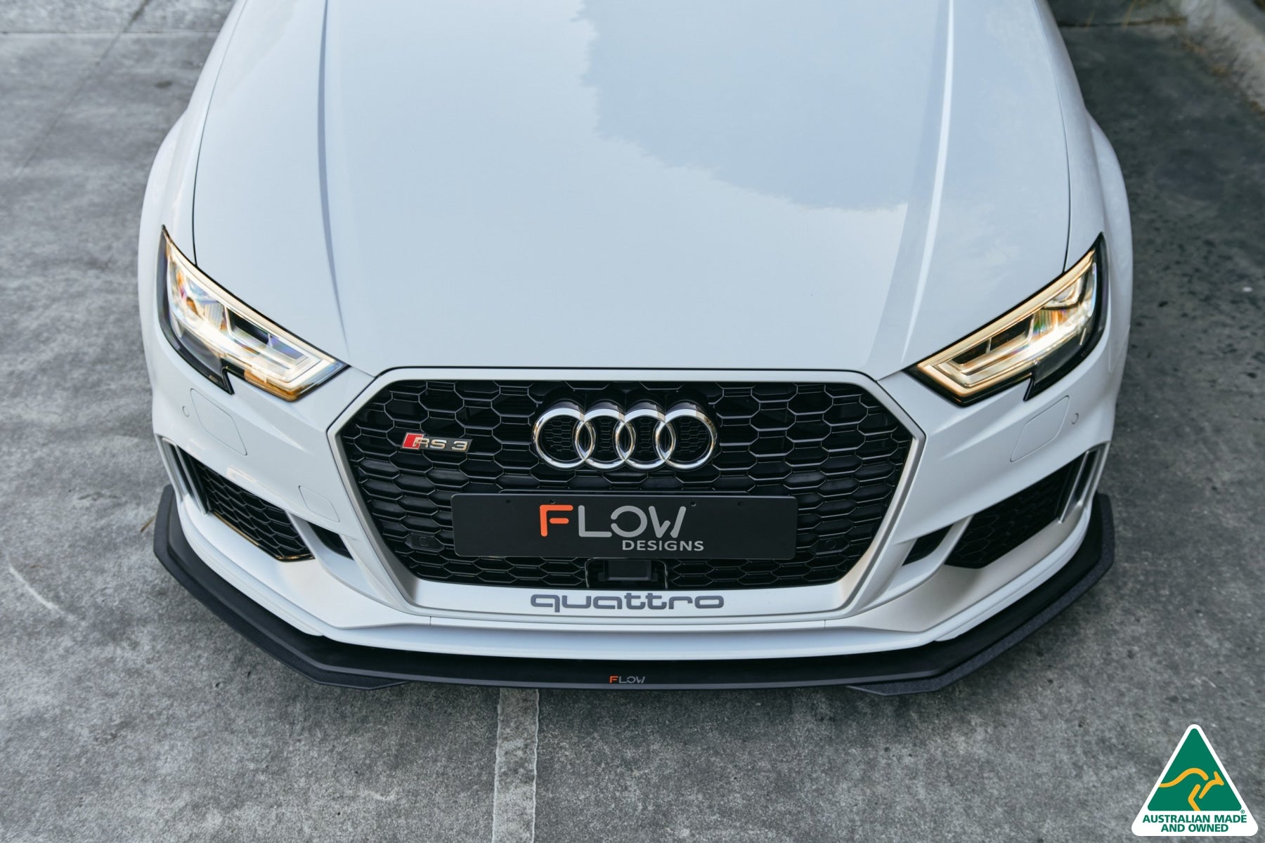 Flow Designs RS3 8V Sedan Facelift Front Lip Splitter & Stainless Steel Mounting Brace - iilumolab