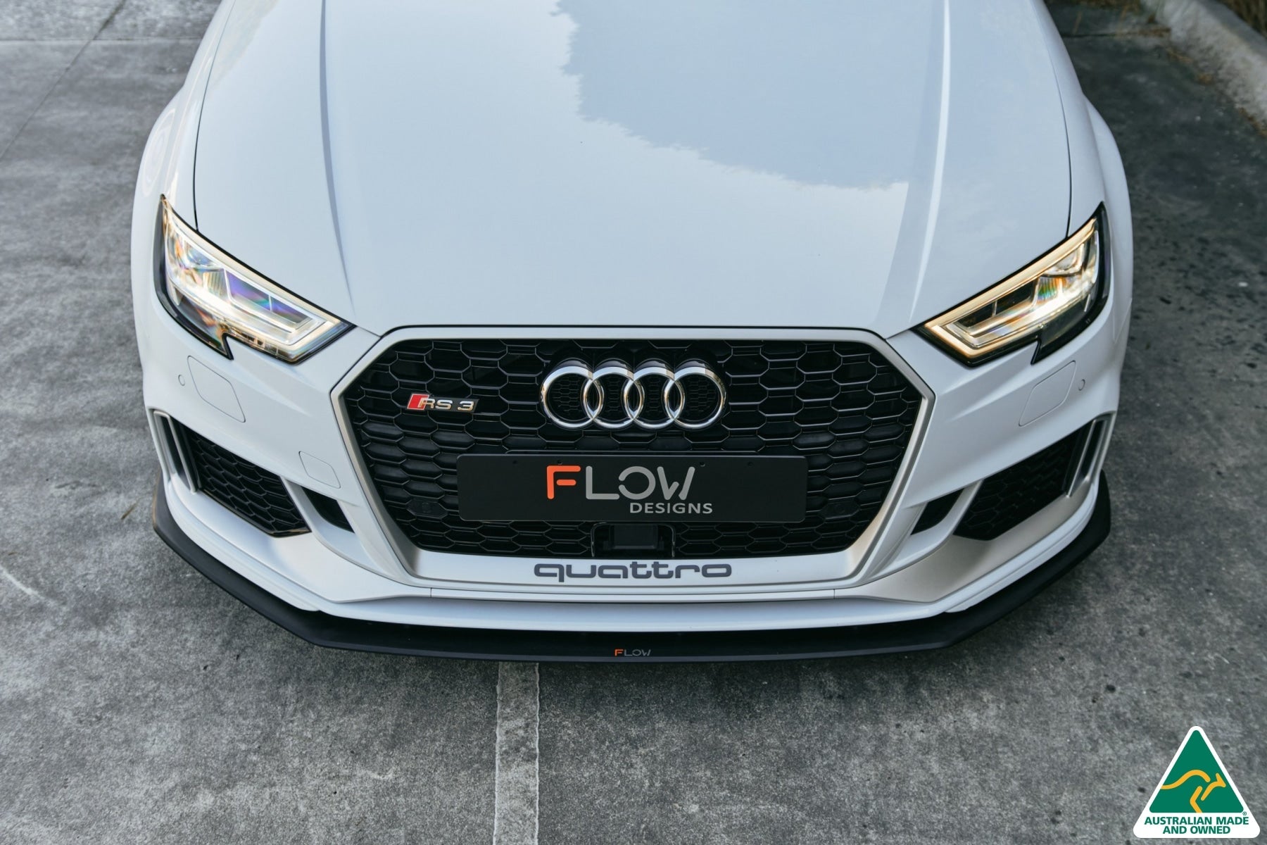 Flow Designs RS3 8V Sedan Facelift Front Lip Splitter & Stainless Steel Mounting Brace - iilumolab
