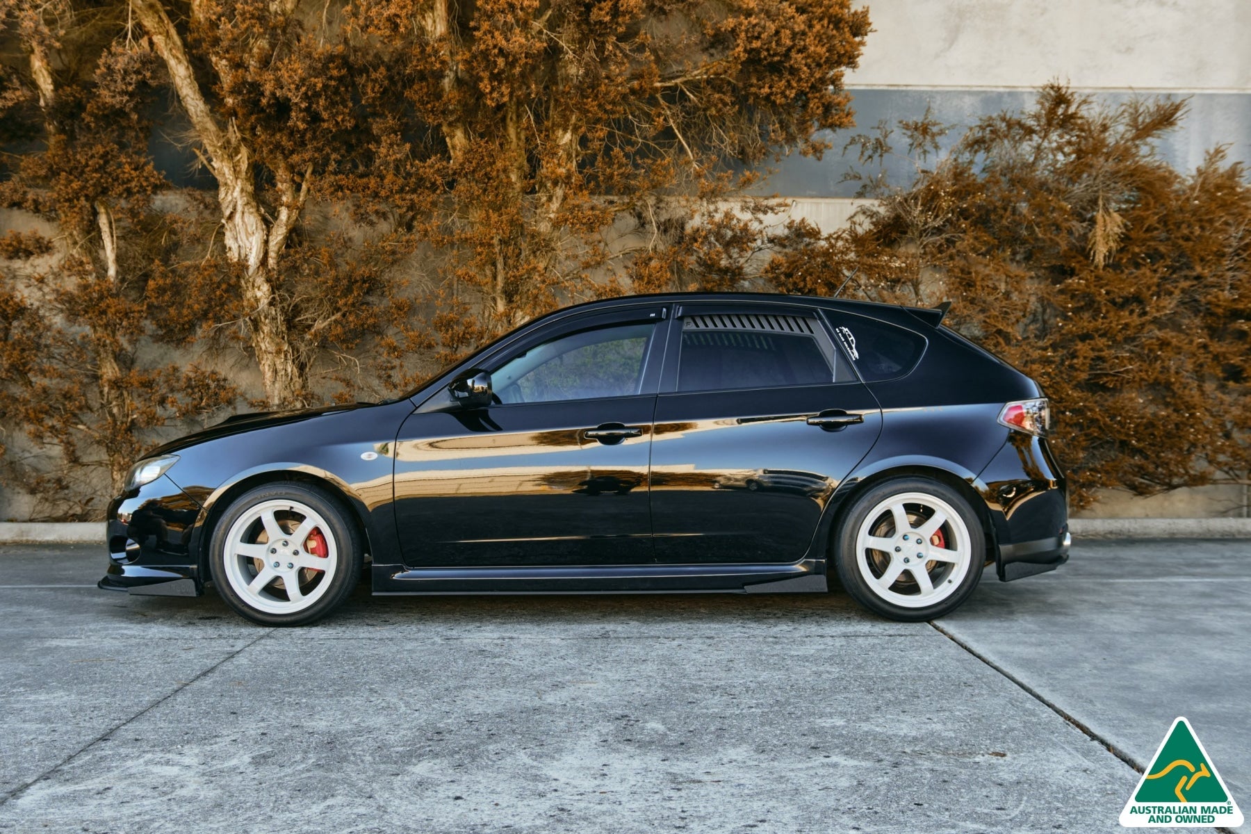 Flow Designs EX-DISPLAY - Impreza WRX/RS G3 Hatch/Sedan PFL Side Skirt Splitters (Pair) - TEXTURED MATTE BLACK - iilumolab
