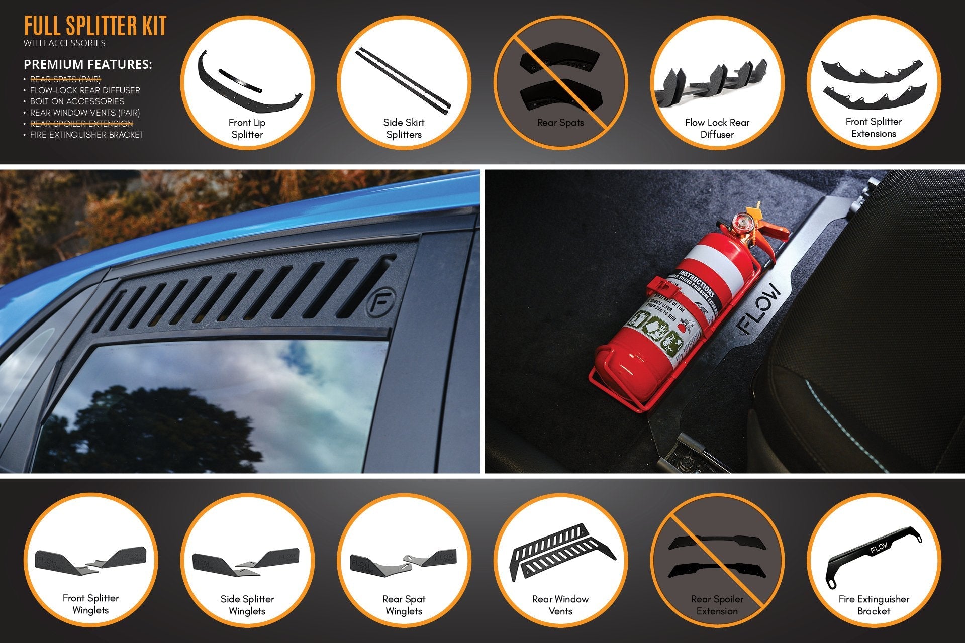 Flow Designs i30 Hatch PD1, PD2 2018-2020 Full Lip Splitter Set with Flow-Lock Rear Diffuser - iilumolab