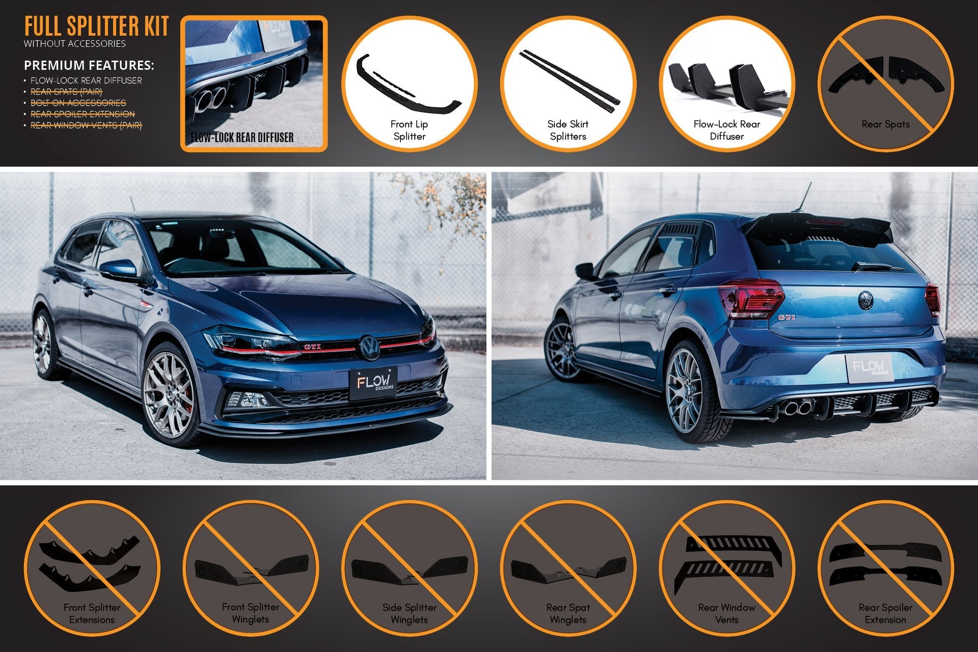 Flow Designs AW Polo GTI Full Splitter Set - iilumolab