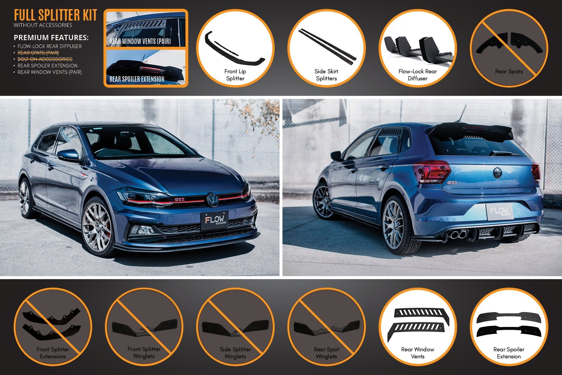 Flow Designs AW Polo GTI Full Splitter Set - iilumolab