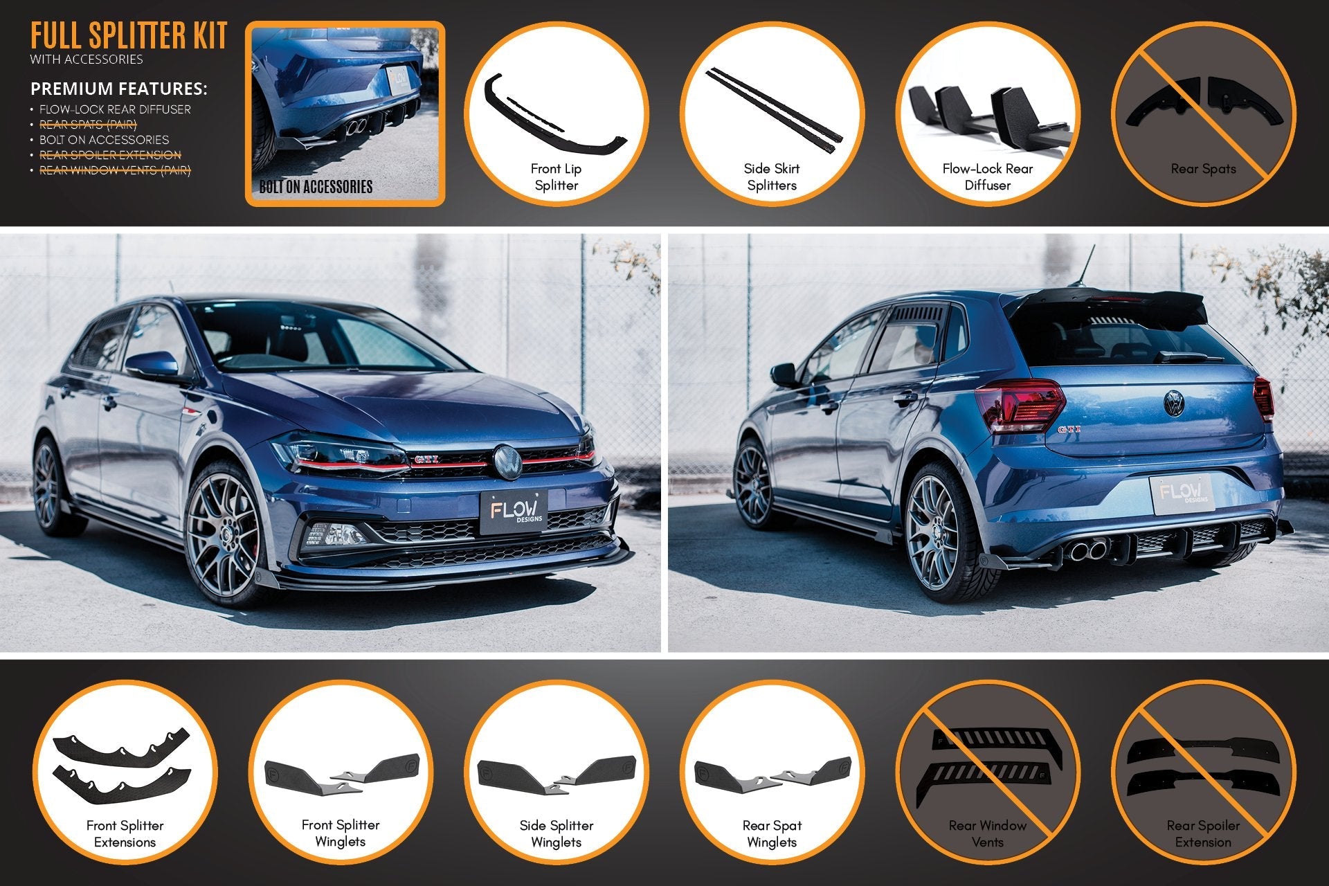 Flow Designs AW Polo GTI Full Splitter Set - iilumolab