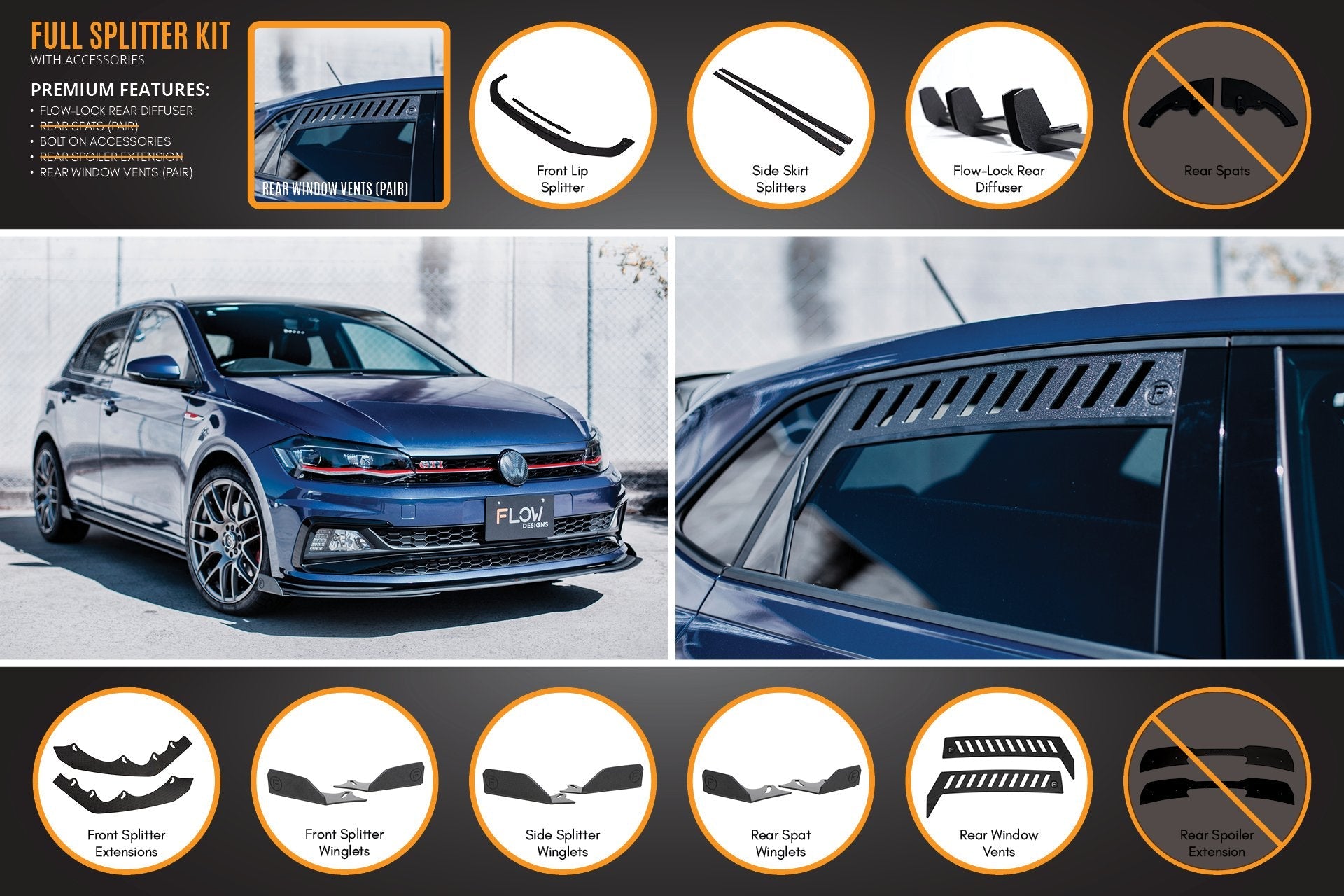 Flow Designs AW Polo GTI Full Splitter Set - iilumolab