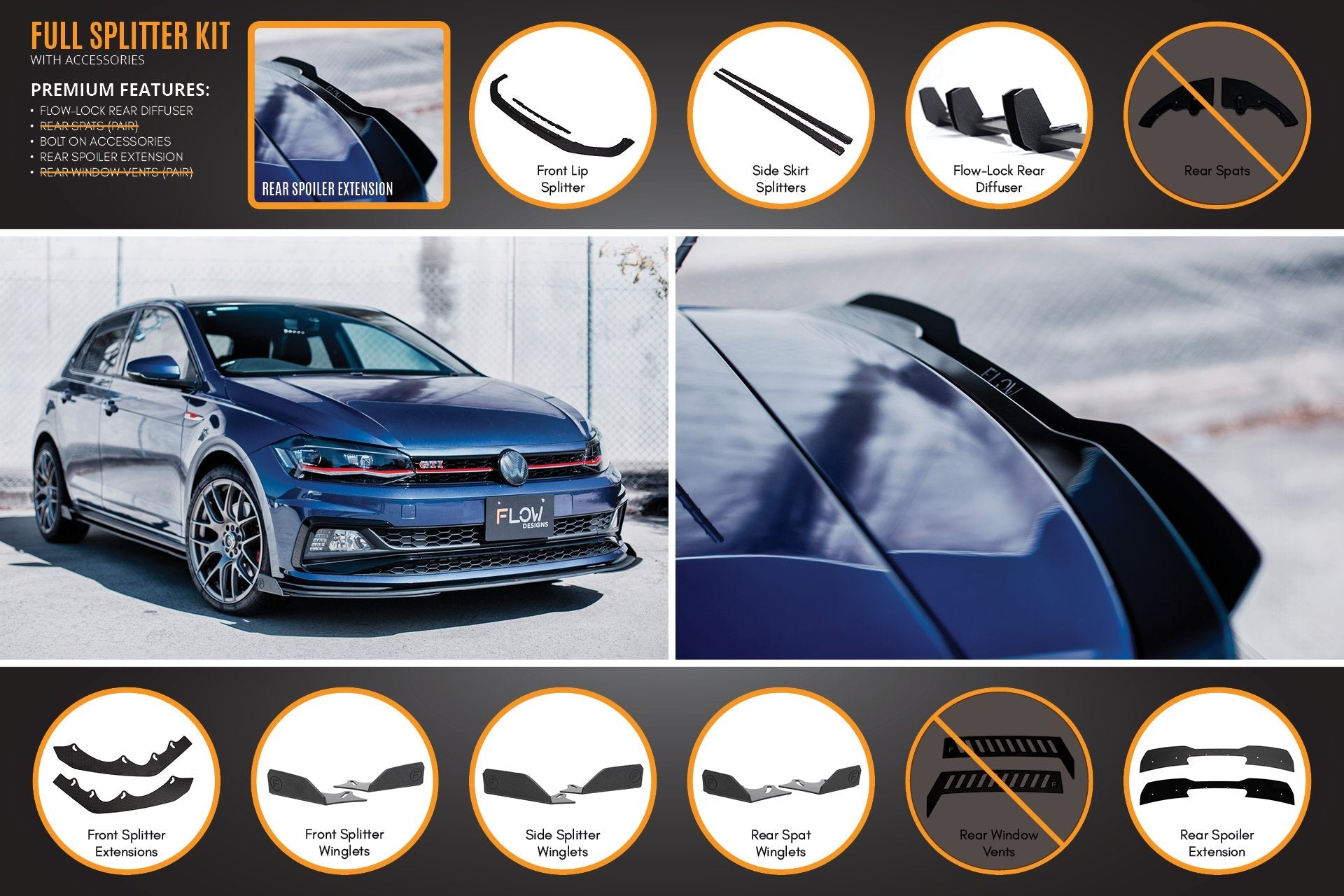Flow Designs AW Polo GTI Full Splitter Set - iilumolab