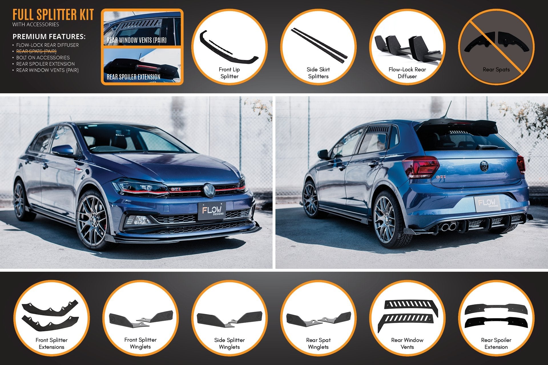 Flow Designs AW Polo GTI Full Splitter Set - iilumolab