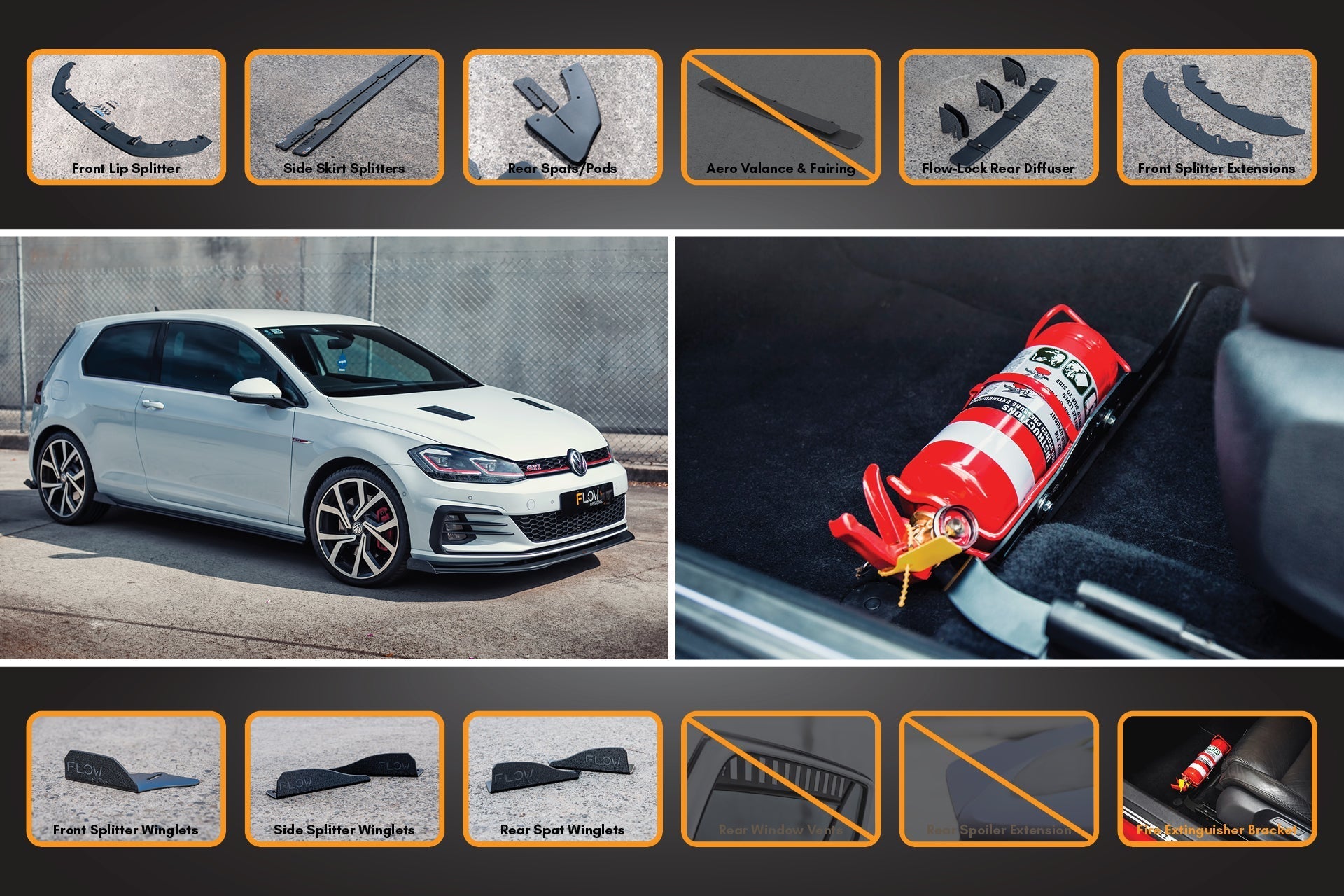 Flow Designs MK7.5 Golf GTI Full Lip Splitter Set with Flow-Lock Rear Diffuser - iilumolab
