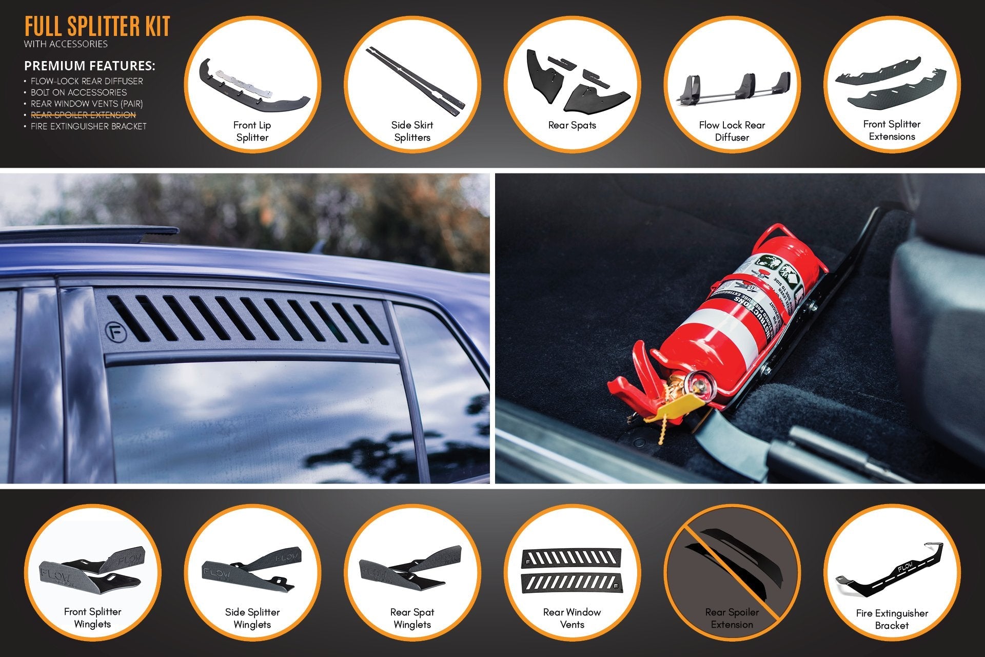 Flow Designs MK7 Golf GTI Full Lip Splitter Set with Flow-Lock Rear Diffuser - iilumolab