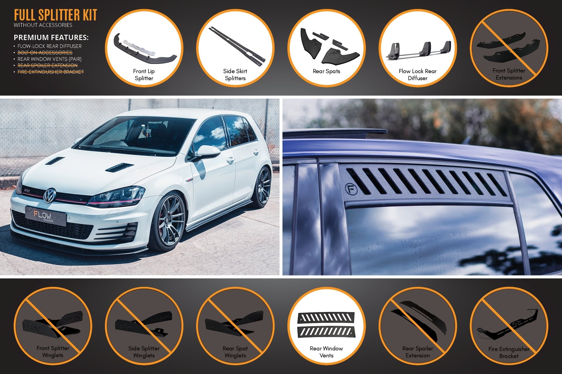 Flow Designs MK7 Golf GTI Full Lip Splitter Set with Flow-Lock Rear Diffuser - iilumolab