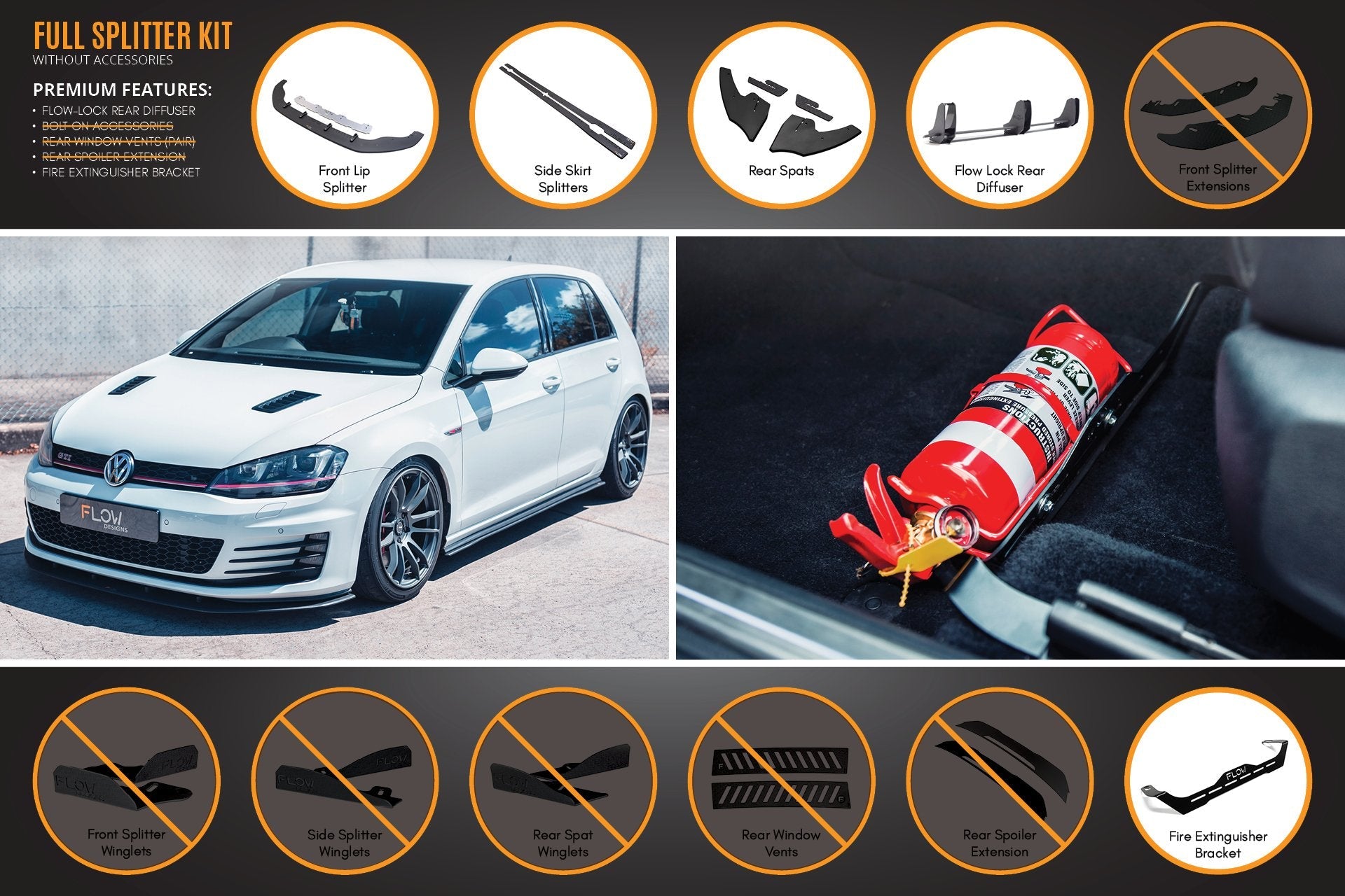Flow Designs MK7 Golf GTI Full Lip Splitter Set with Flow-Lock Rear Diffuser - iilumolab