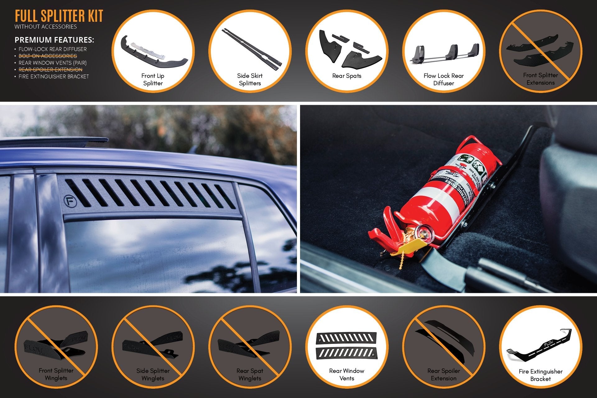 Flow Designs MK7 Golf GTI Full Lip Splitter Set with Flow-Lock Rear Diffuser - iilumolab