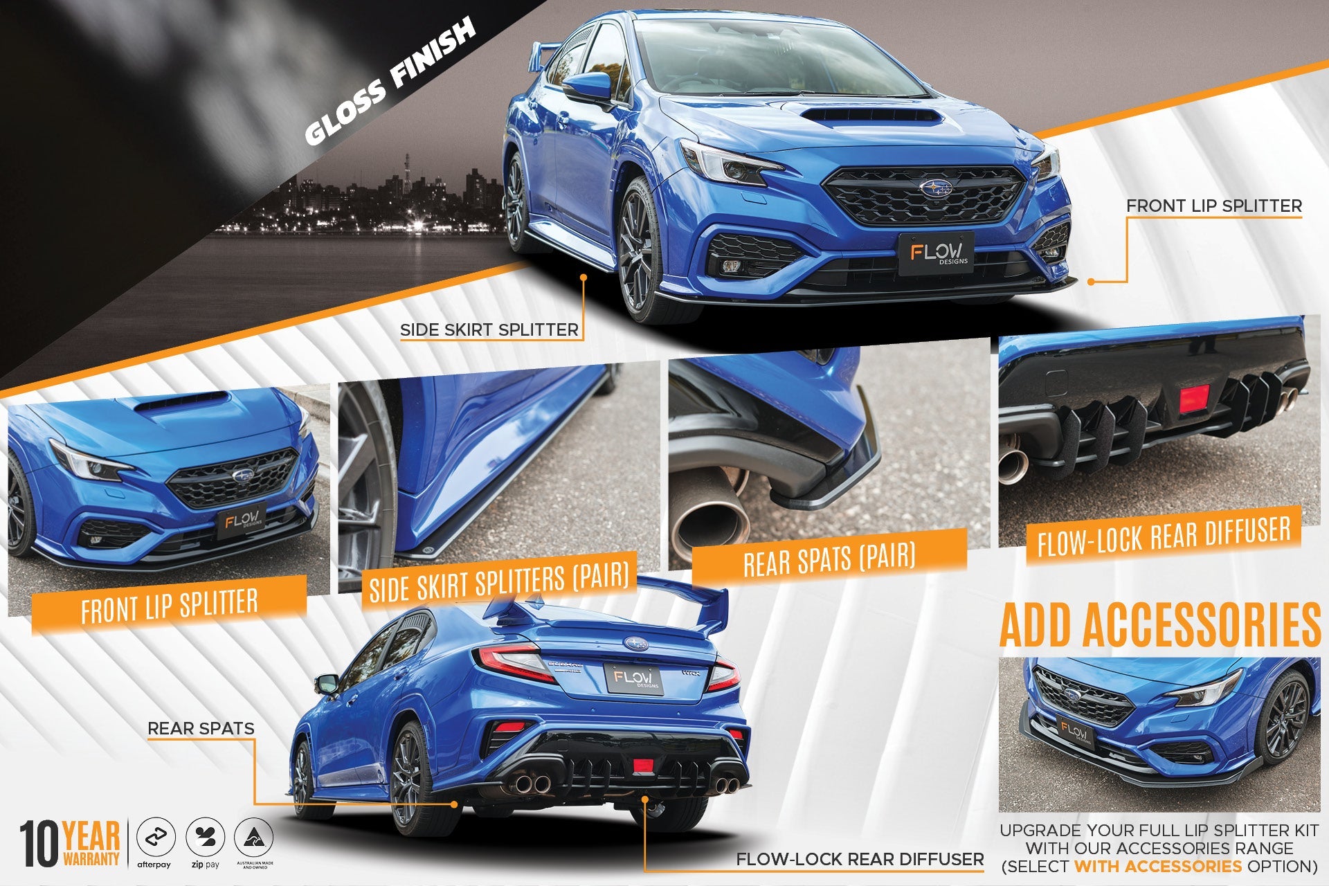 Flow Designs VB WRX Full Lip Splitter Set (GLOSS BLACK) - iilumolab