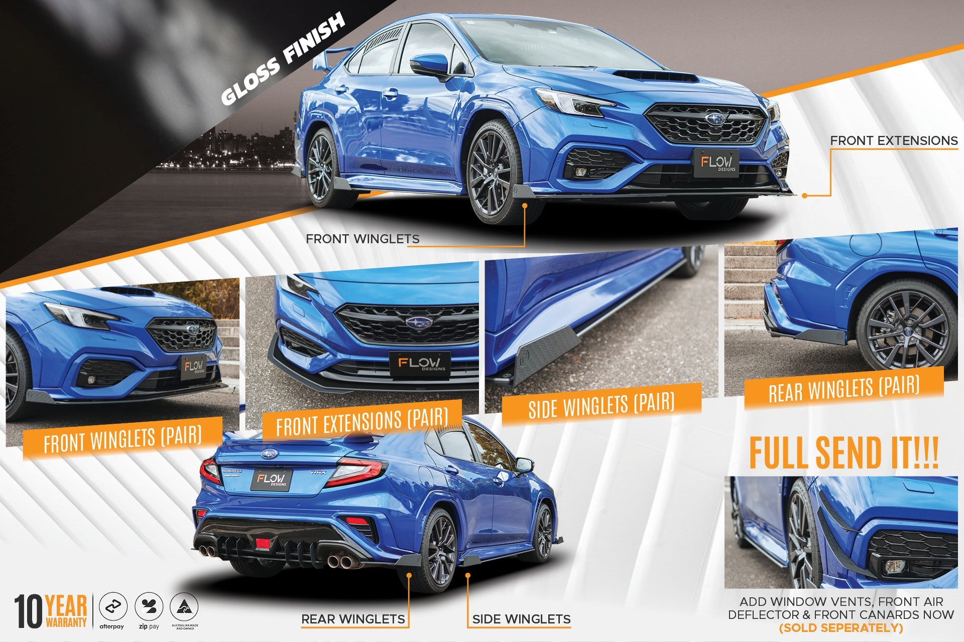 Flow Designs VB WRX Full Lip Splitter Set (GLOSS BLACK) - iilumolab