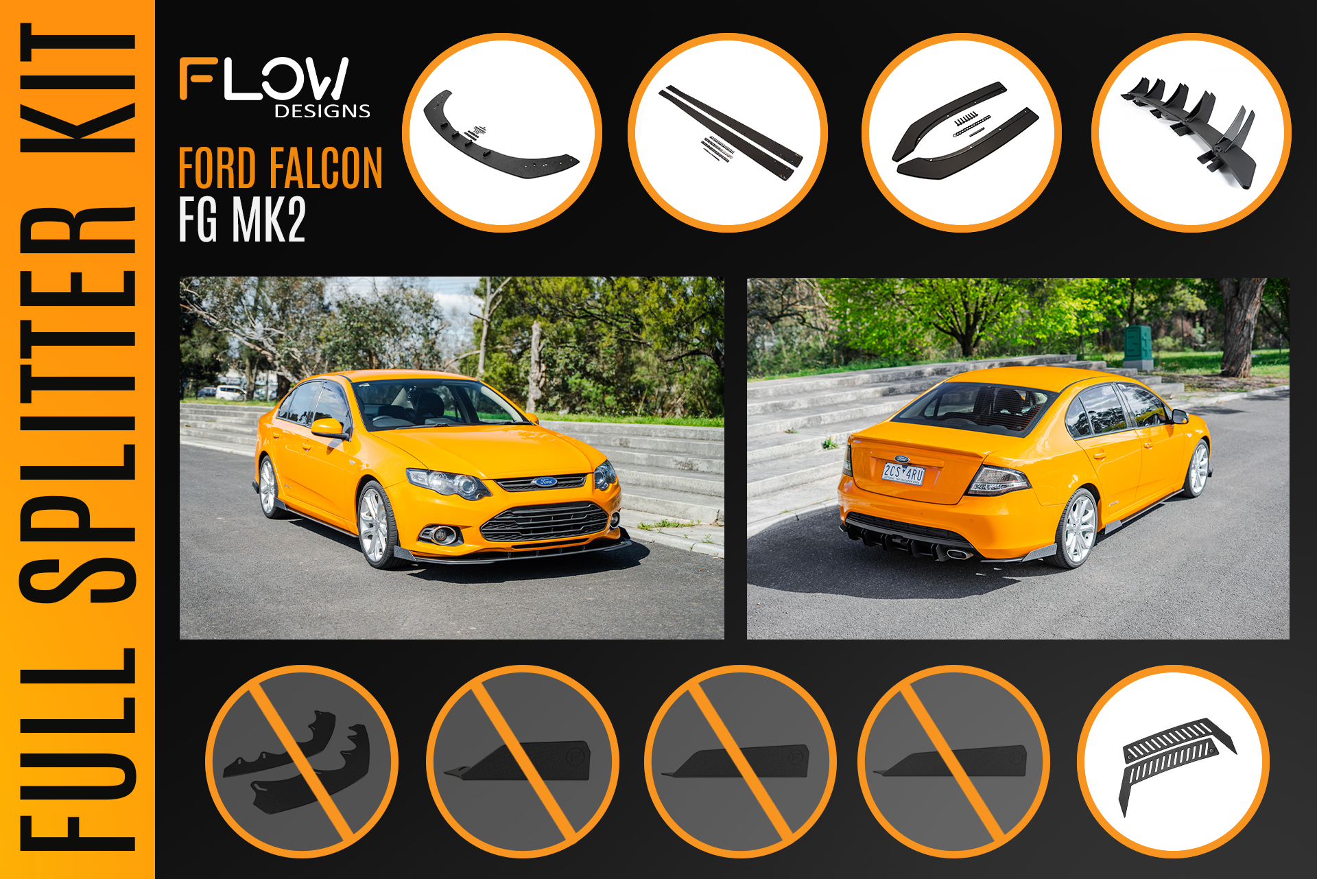 Flow Designs Ford Falcon FG MK2 Full Lip Splitter Set - iilumolab