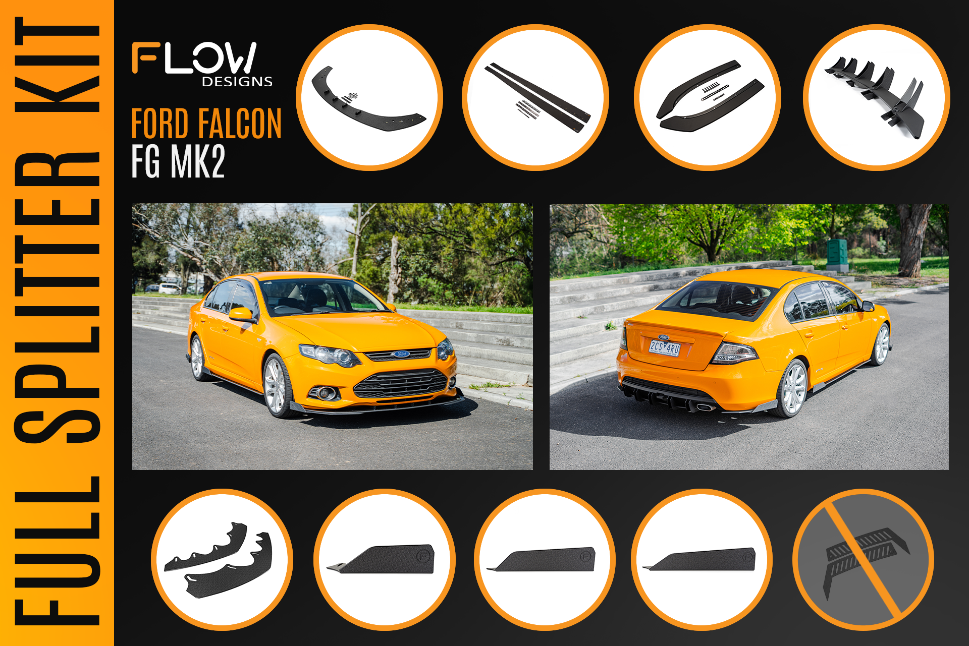 Flow Designs Ford Falcon FG MK2 Full Lip Splitter Set - iilumolab