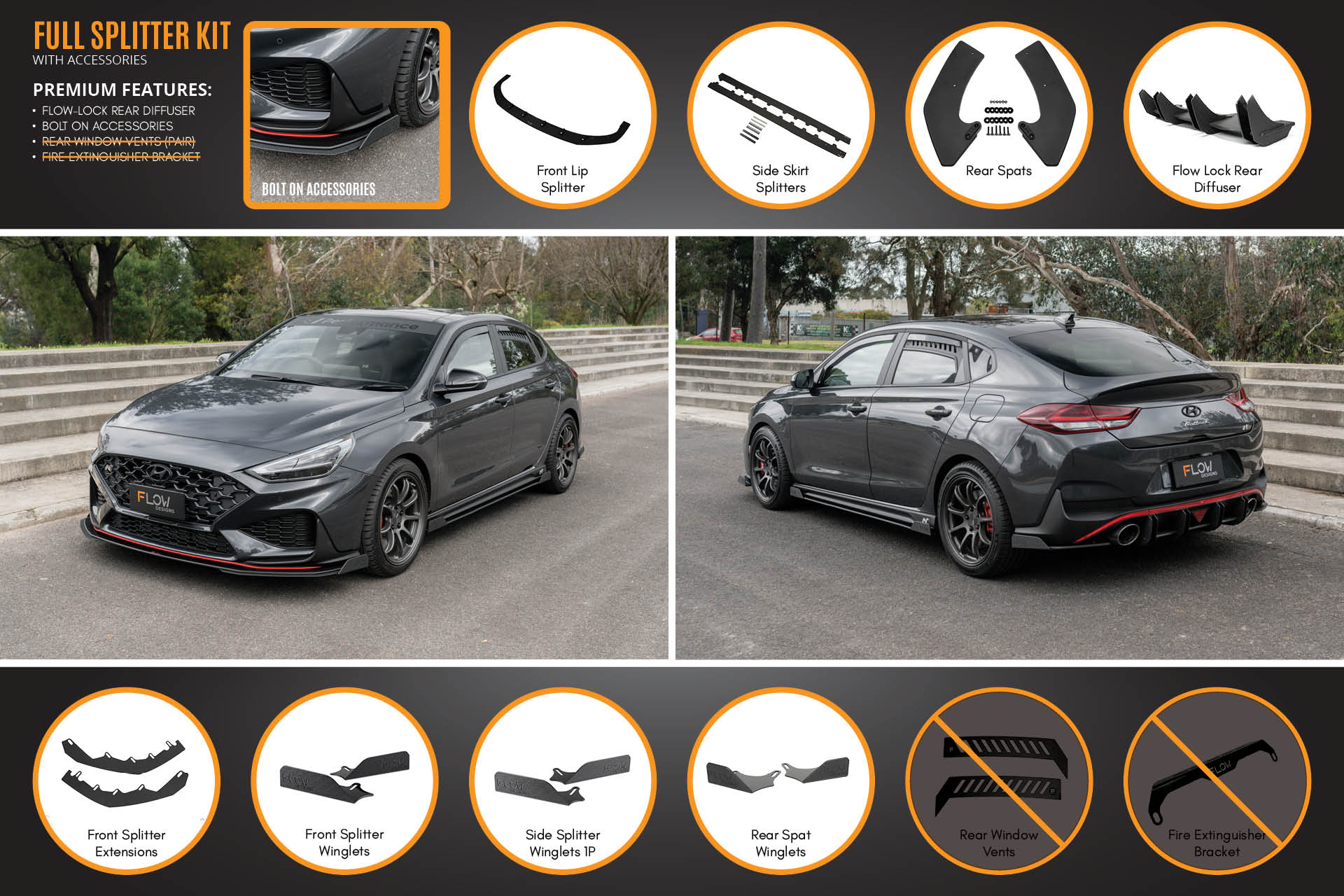 Flow Designs i30N Fastback PD FL 2022+ Full Lip Splitter Set - iilumolab