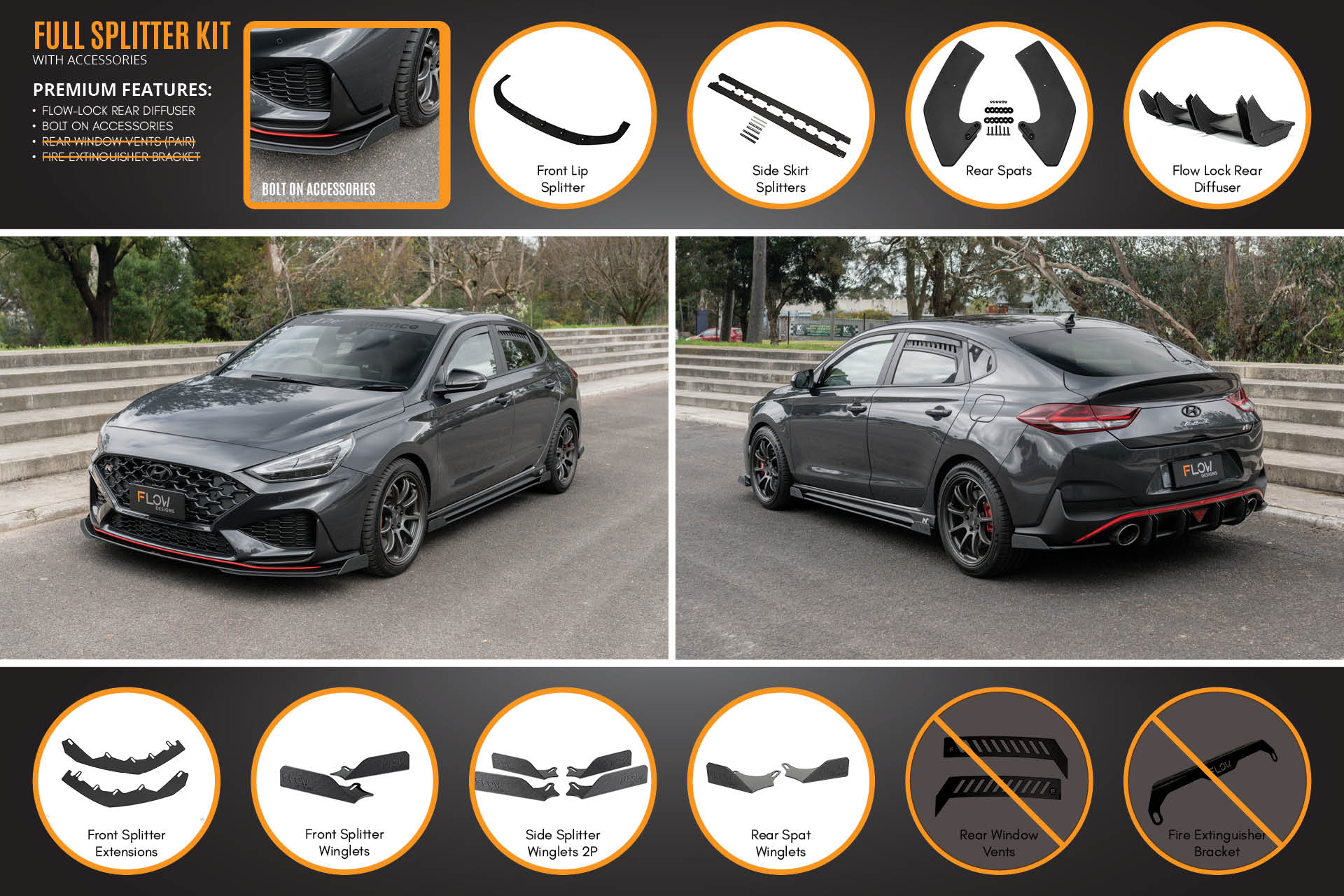 Flow Designs i30N Fastback PD FL 2022+ Full Lip Splitter Set - iilumolab
