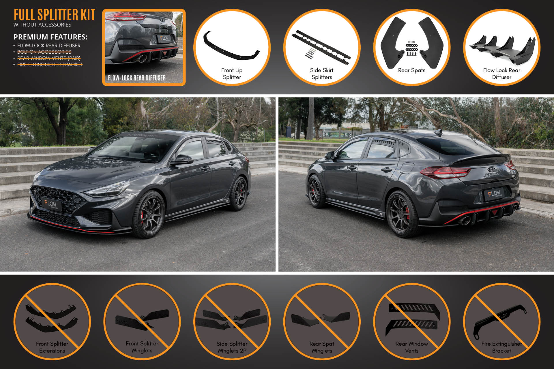 Flow Designs i30N Fastback PD FL 2022+ Full Lip Splitter Set - iilumolab